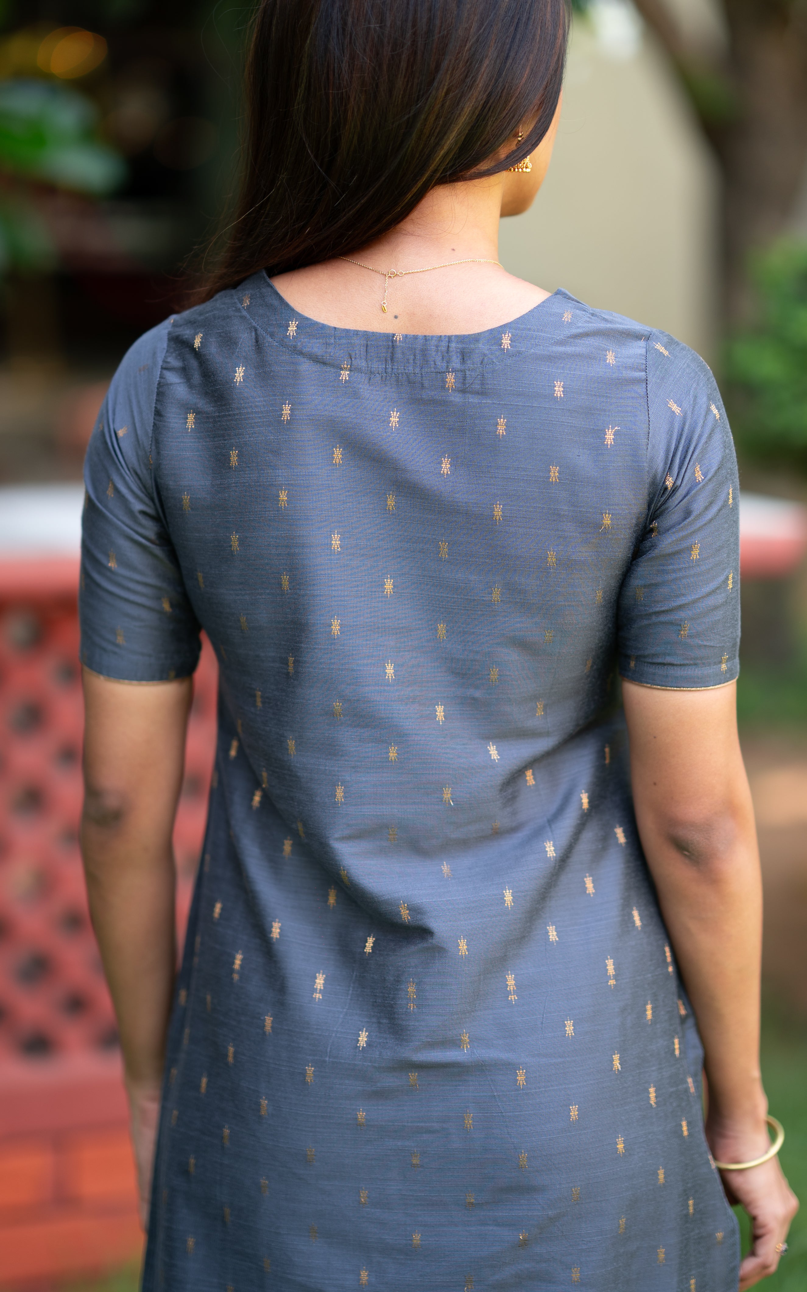 Dark Grey Silk Cotton Ethnic Wear Straight Cut Kurti for Women