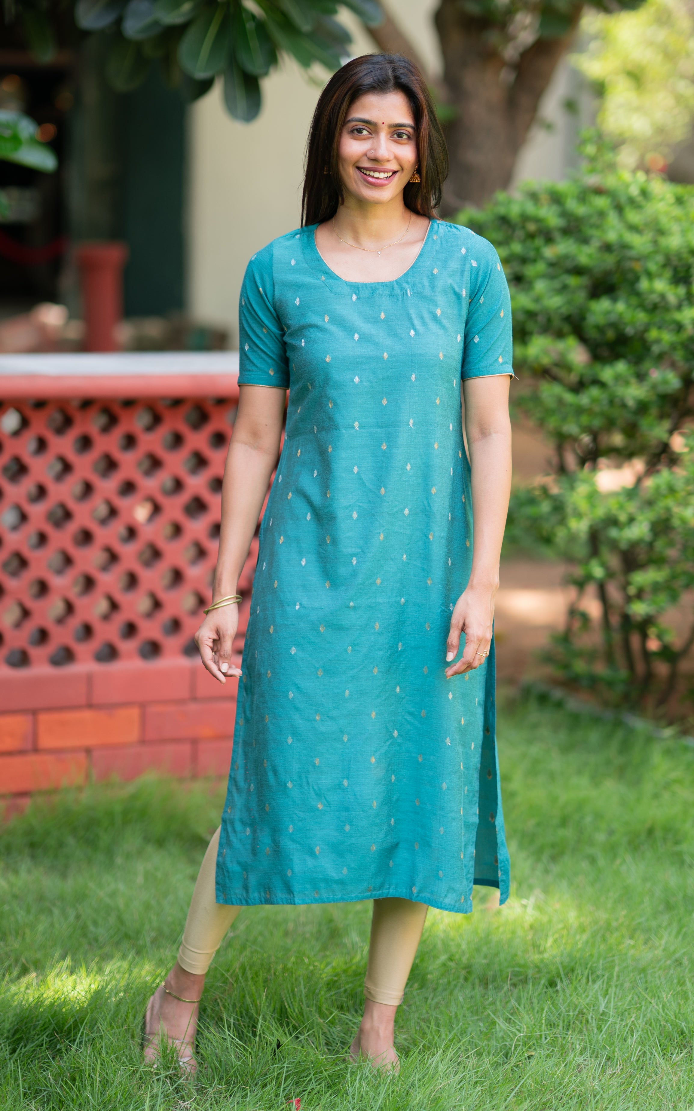 Teal Blue Soft Silk Cotton Straight Cut Kurti for Women