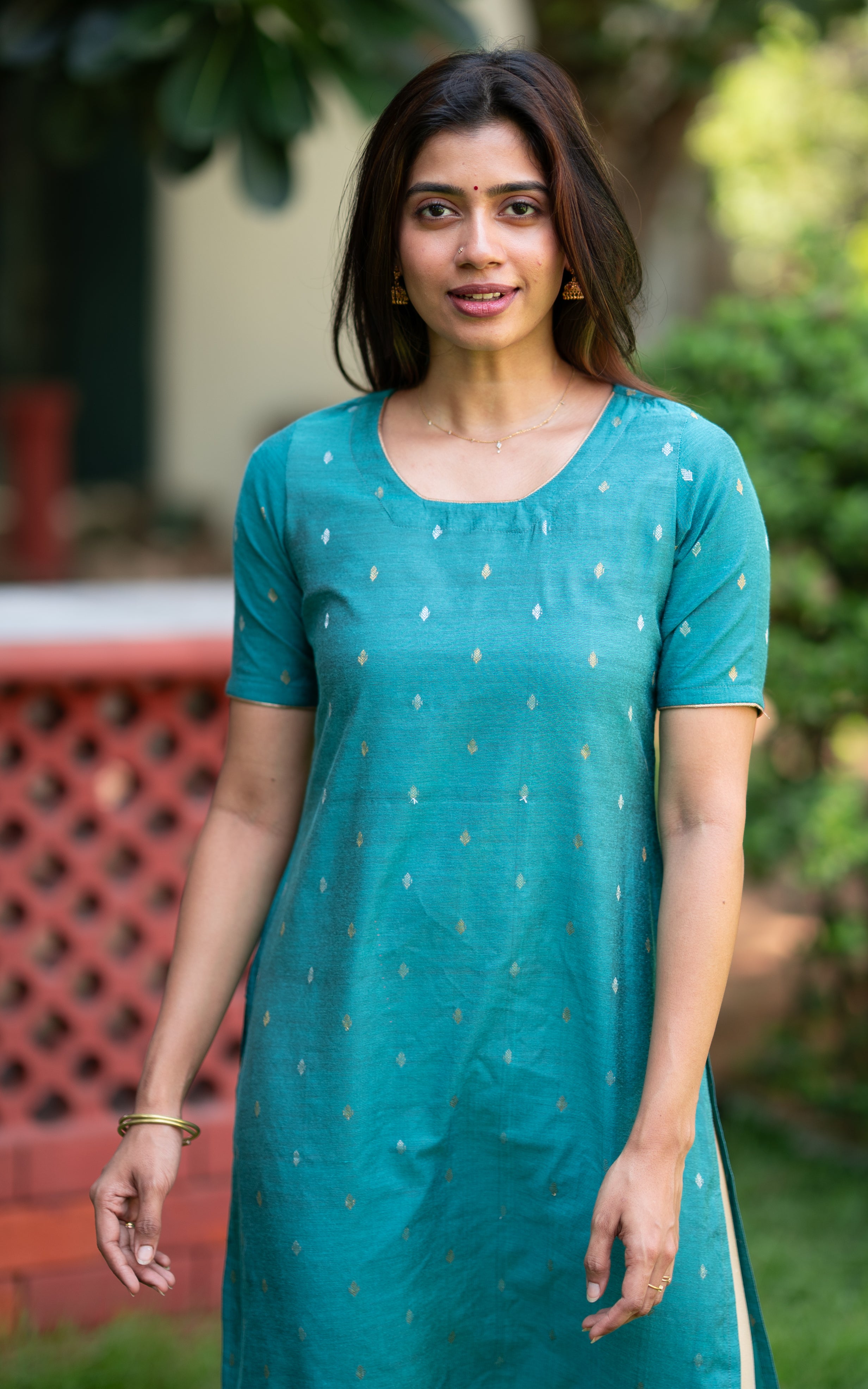 Teal Blue Soft Silk Cotton Casual Wear Straight Cut Kurti for Women