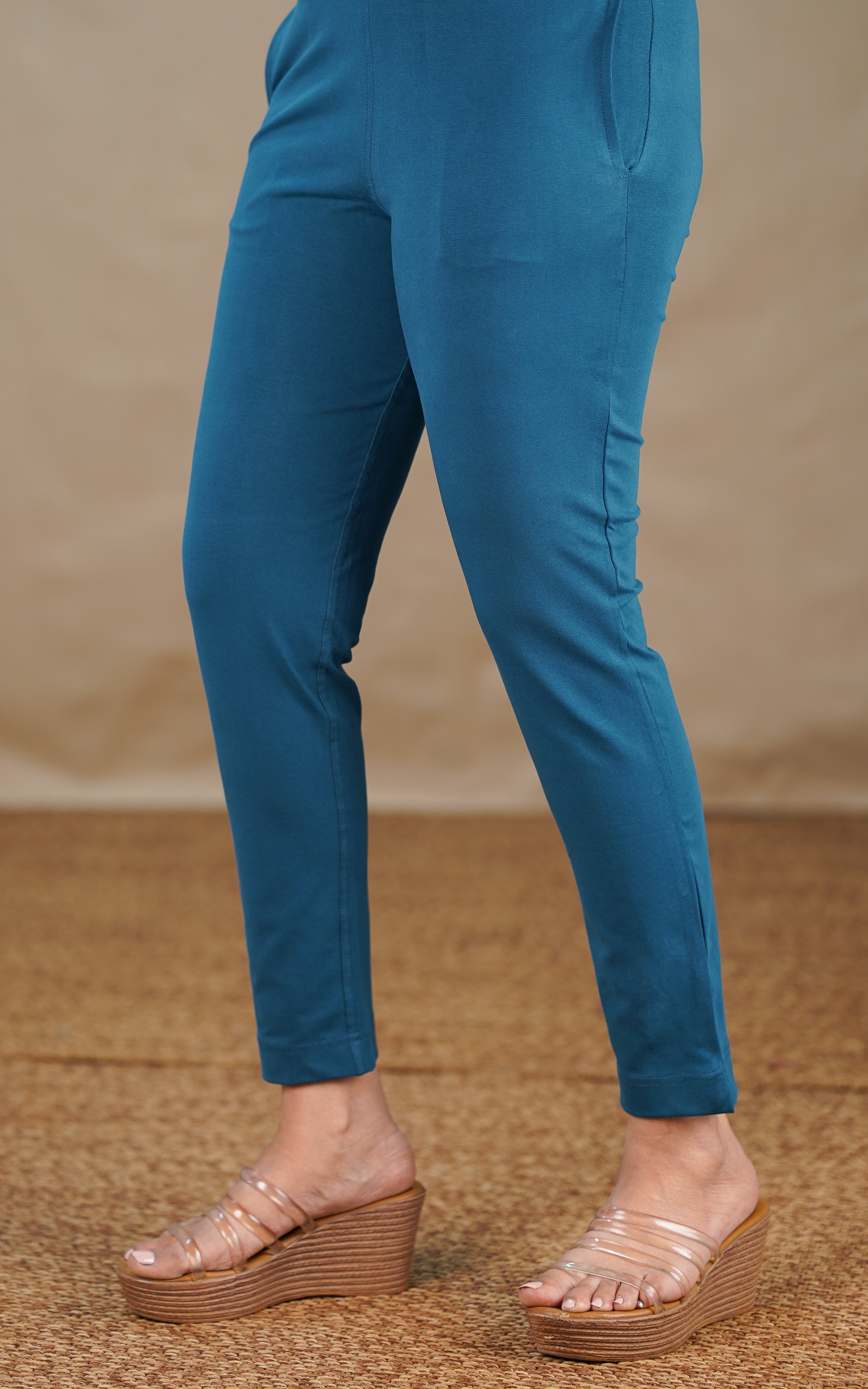 Straight Fit Stretchable Pant Peacock Blue