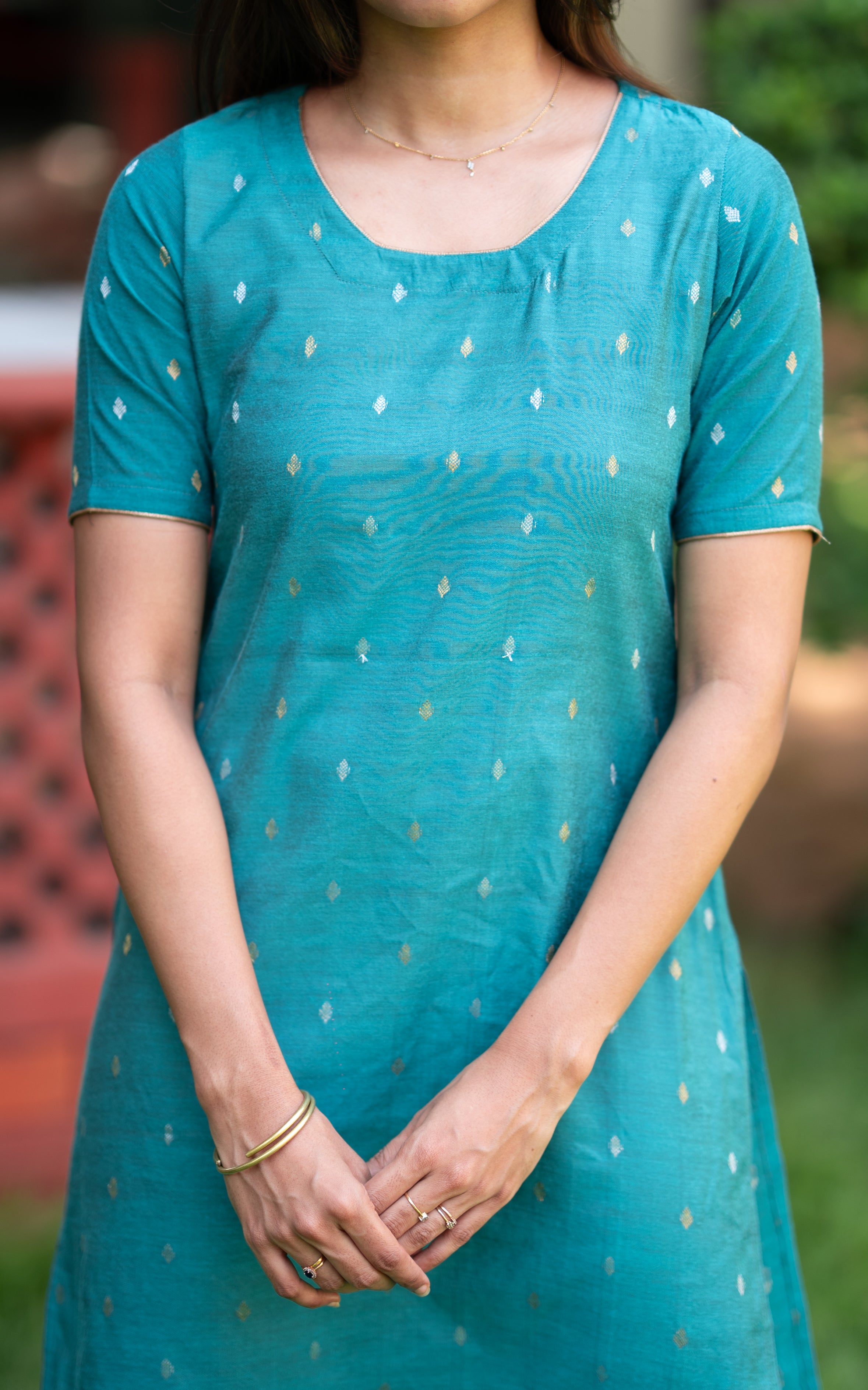Teal Blue Soft Silk Cotton Ethnic Wear Straight Cut Kurti for Women