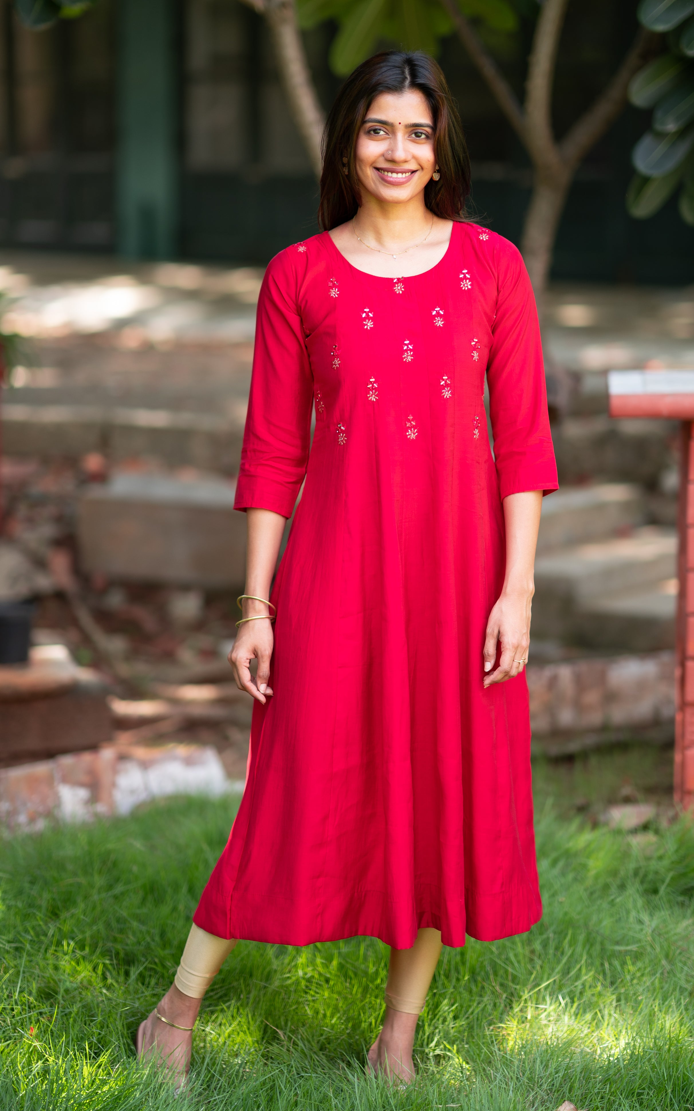 Pink Art Silk Anarkali Kurti for Women