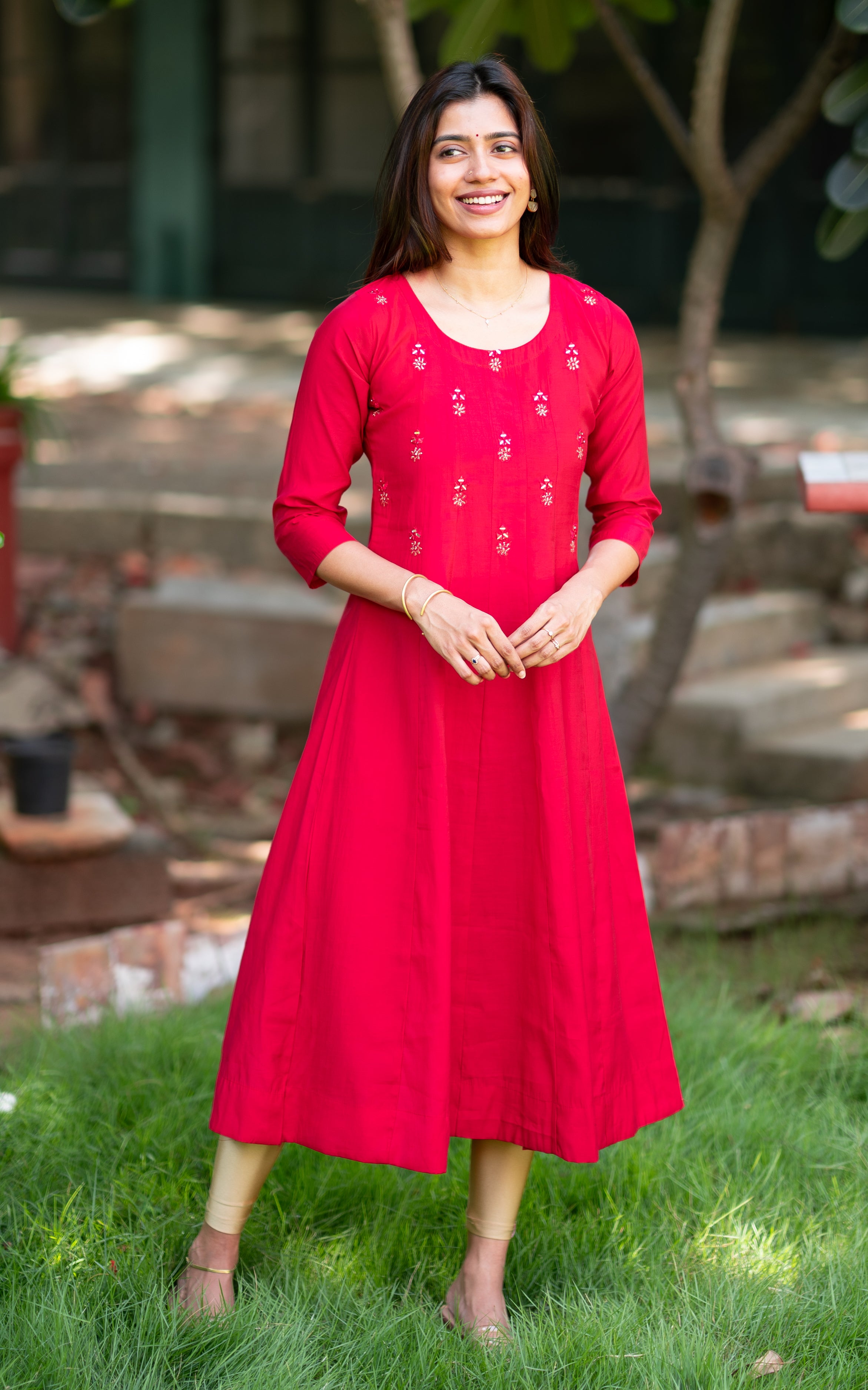 Pink Art Silk Daily Wear Anarkali Kurti for Women