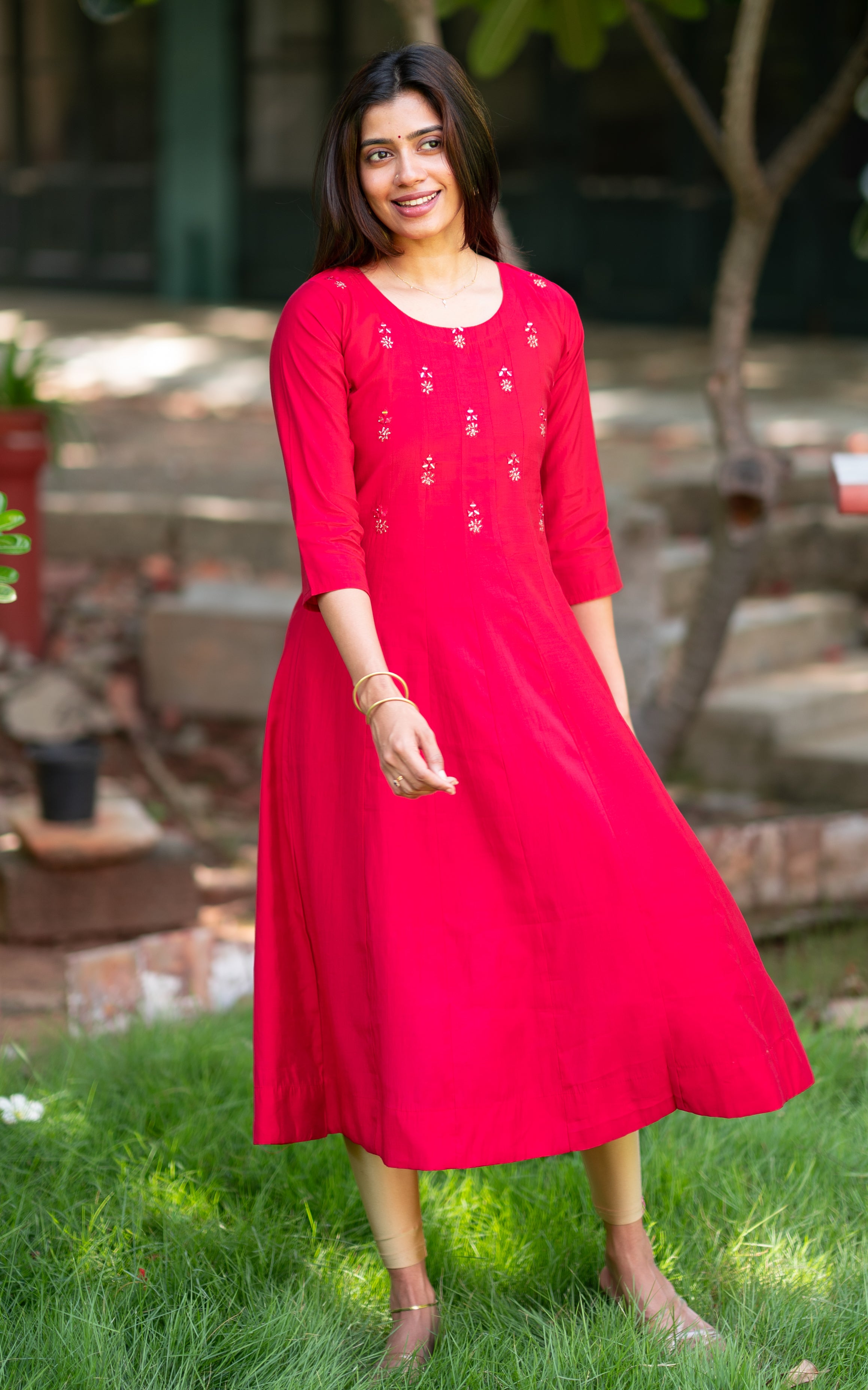 Pink Art Silk Elegant Anarkali Kurti for Women