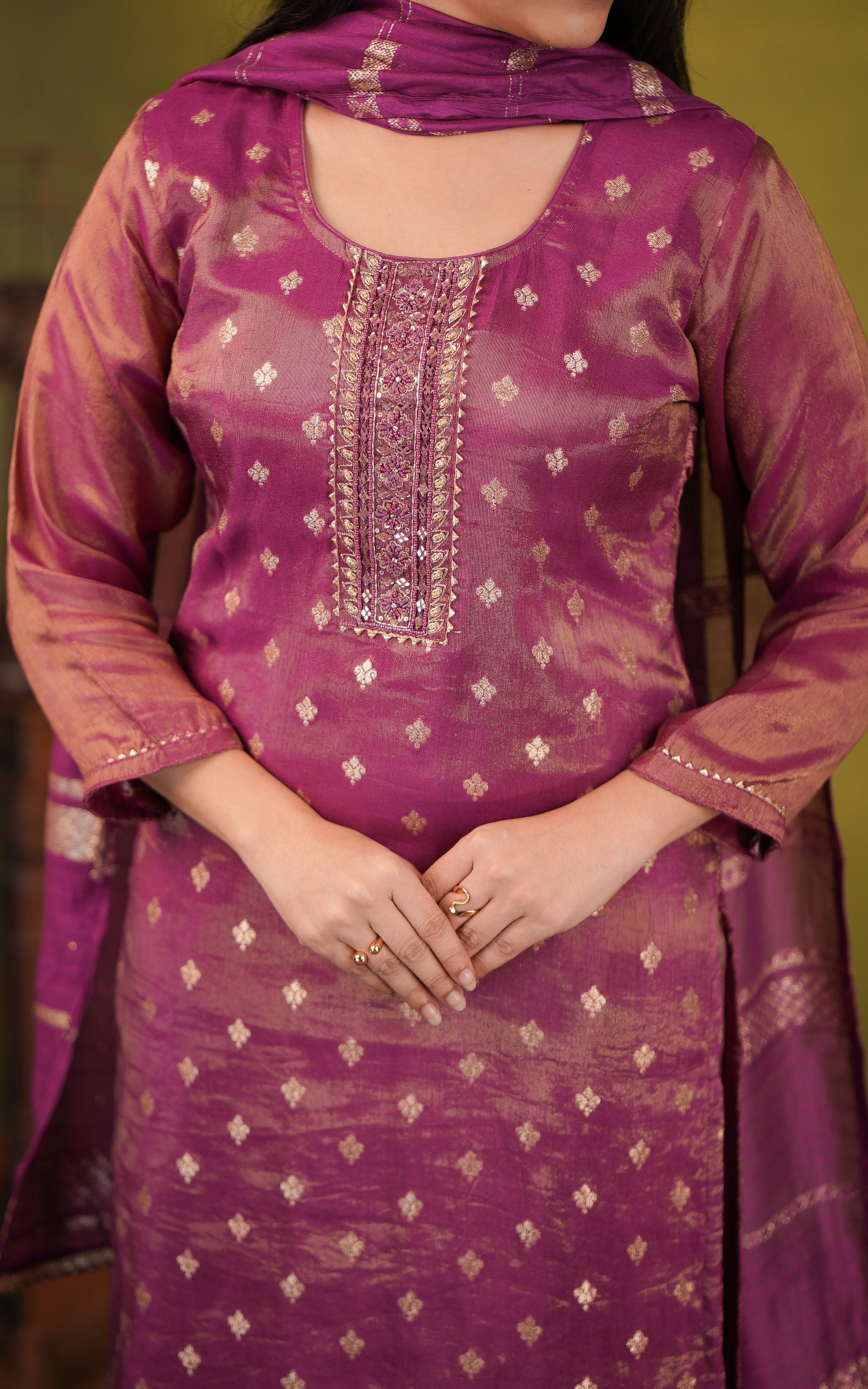 Art silk kurti with lace border dupatta for women