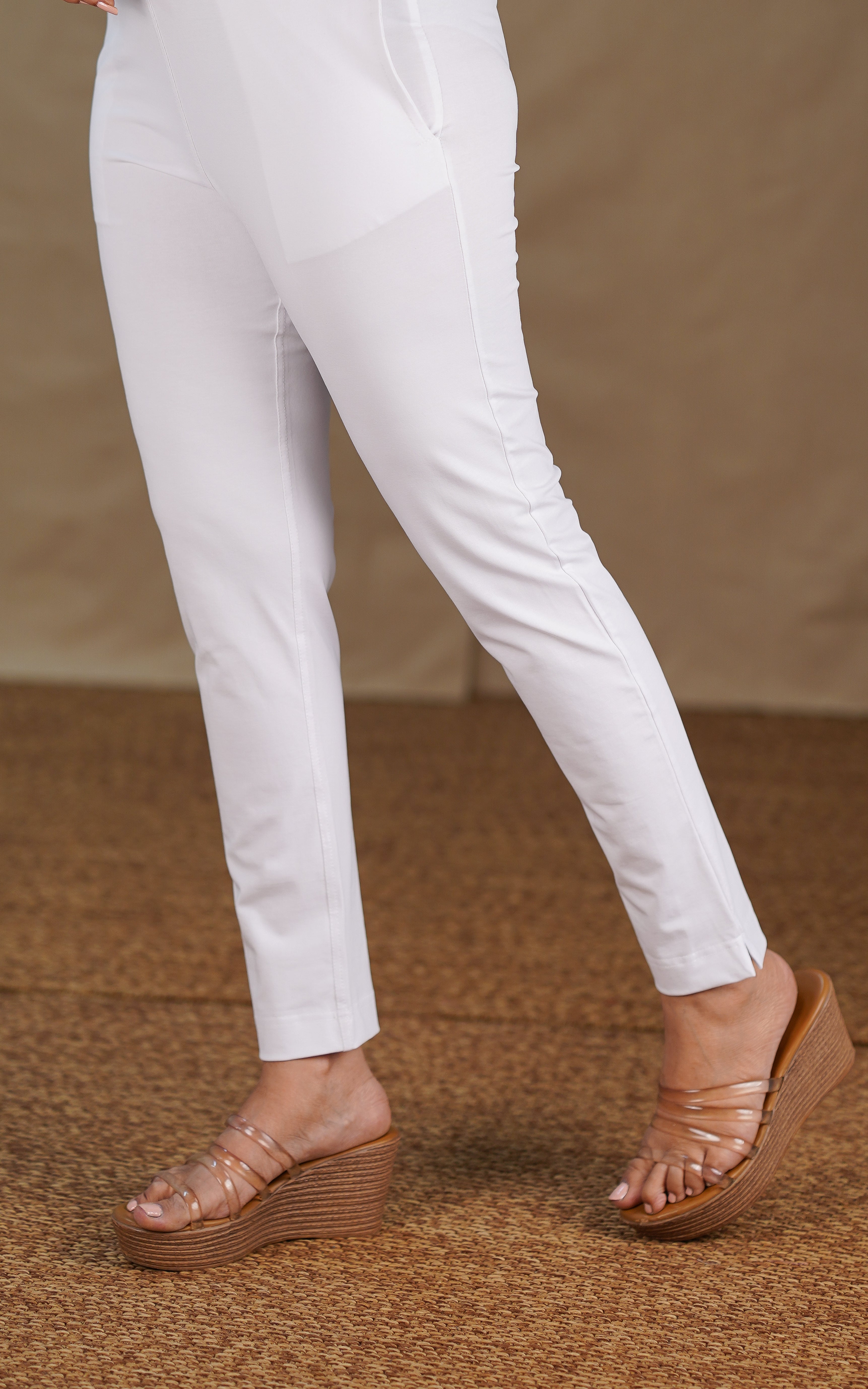 Straight Fit Stretchable Pant White