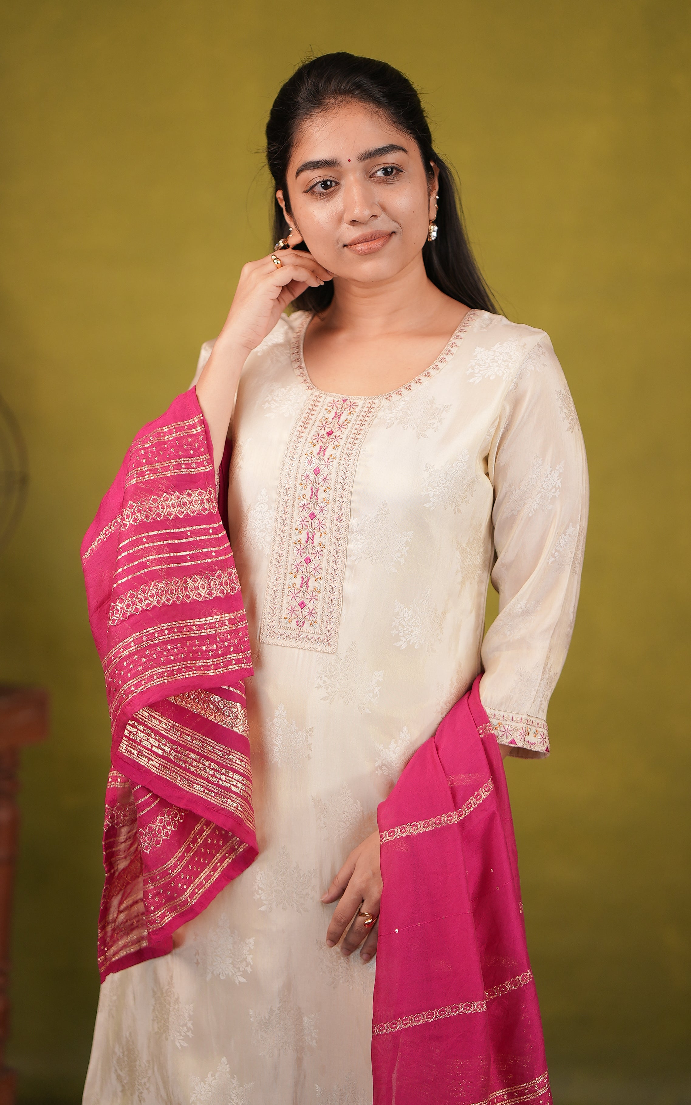 Elegant art silk kurti with elastic waist pant for women