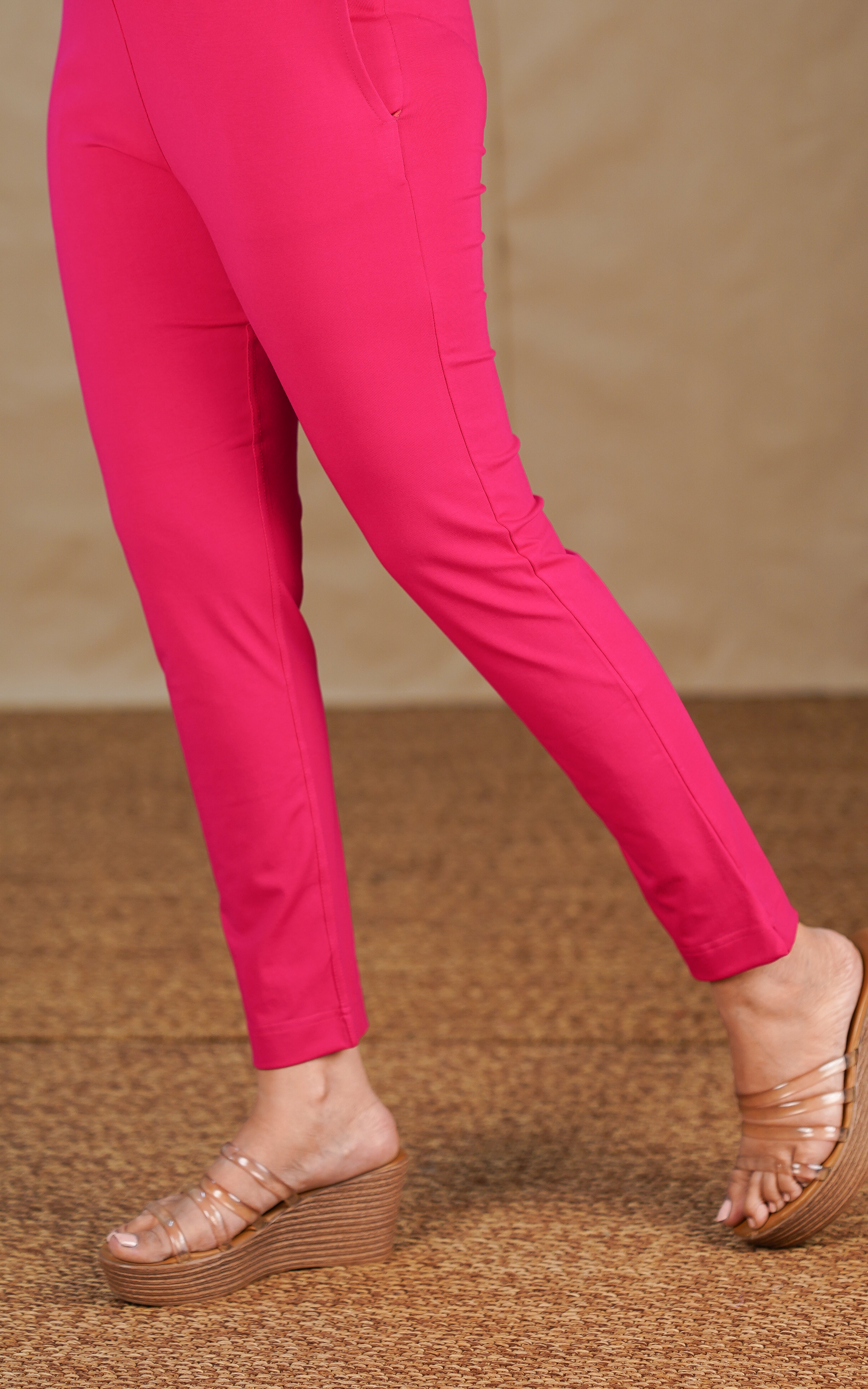 Straight Fit Stretchable Pant Rani Pink