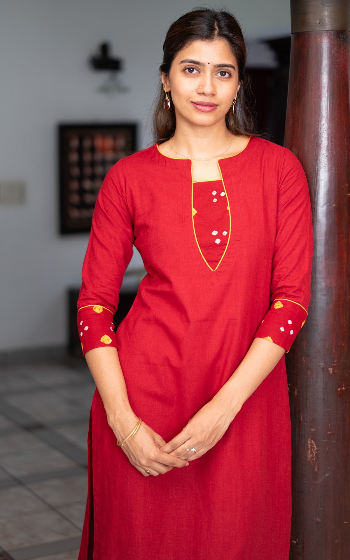 Red Cotton Stylish Straight Cut Kurti for Women