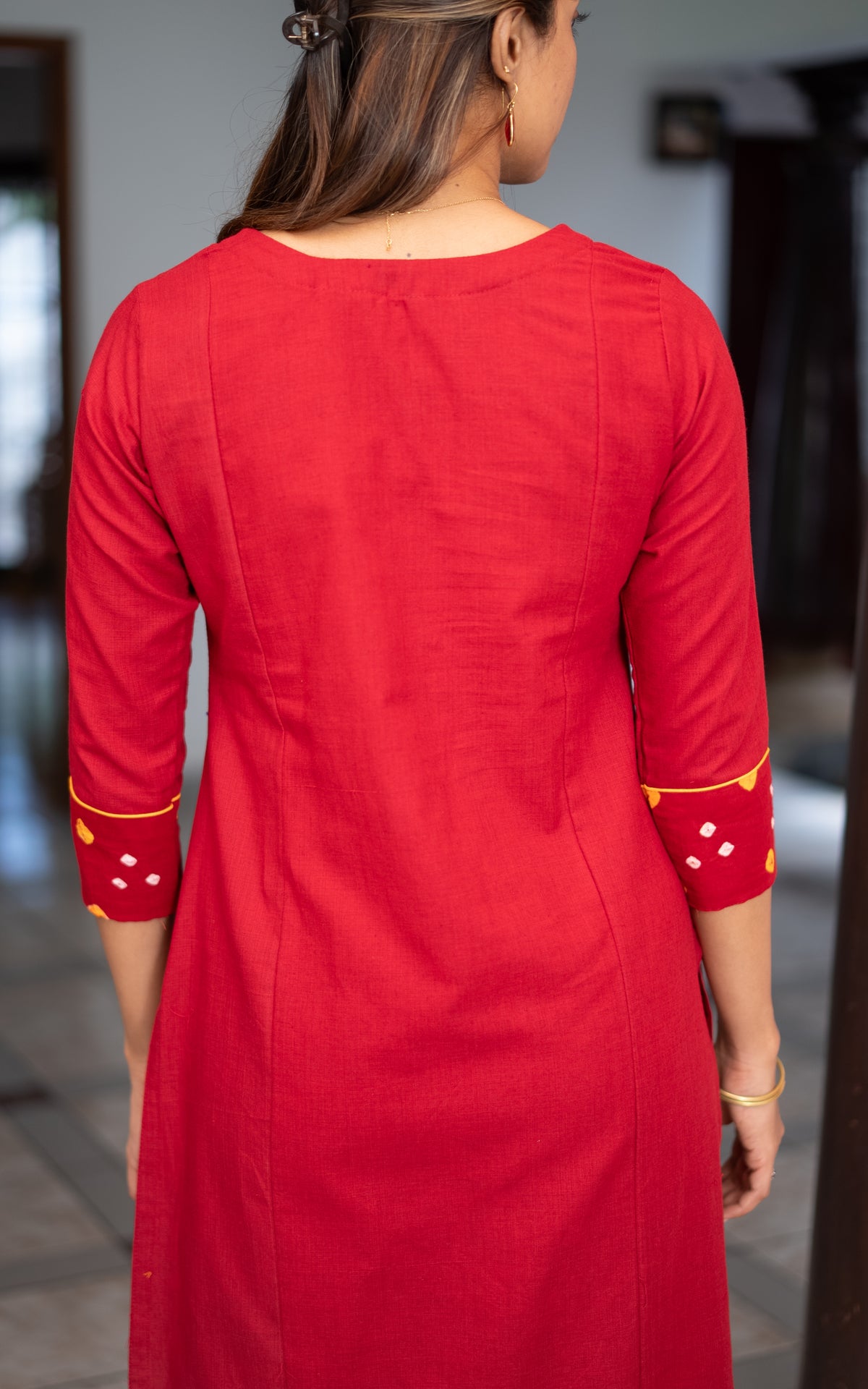 Red Cotton Office Wear Straight Cut Kurti for Women