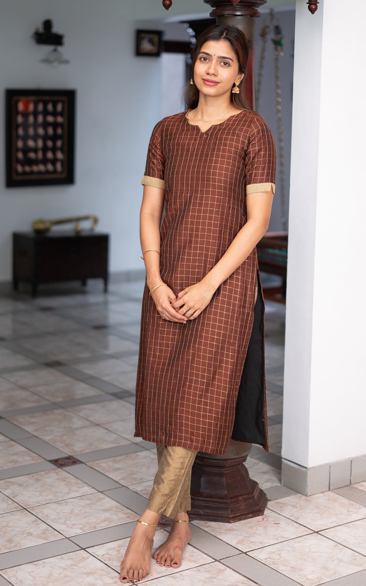 Instore – Brown Dharmika Kurti Set for Women – Cotton – Casual Wear – Ethnic Wear