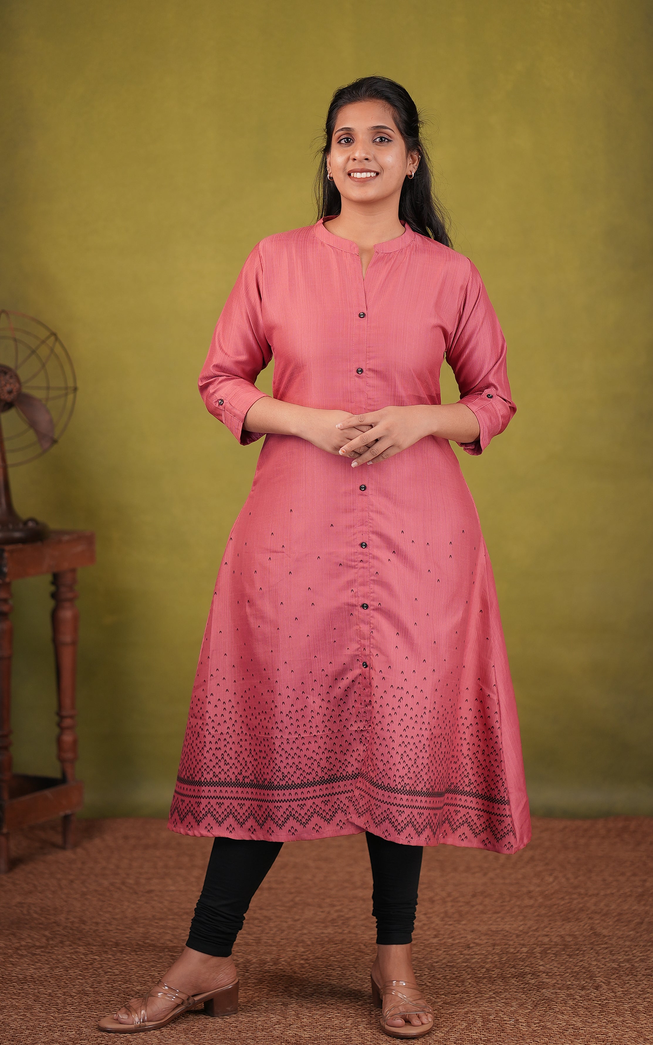 Instore – Pink Isaimazhai Kurti for Women – Semi Silk – Indian Ethnic Wear