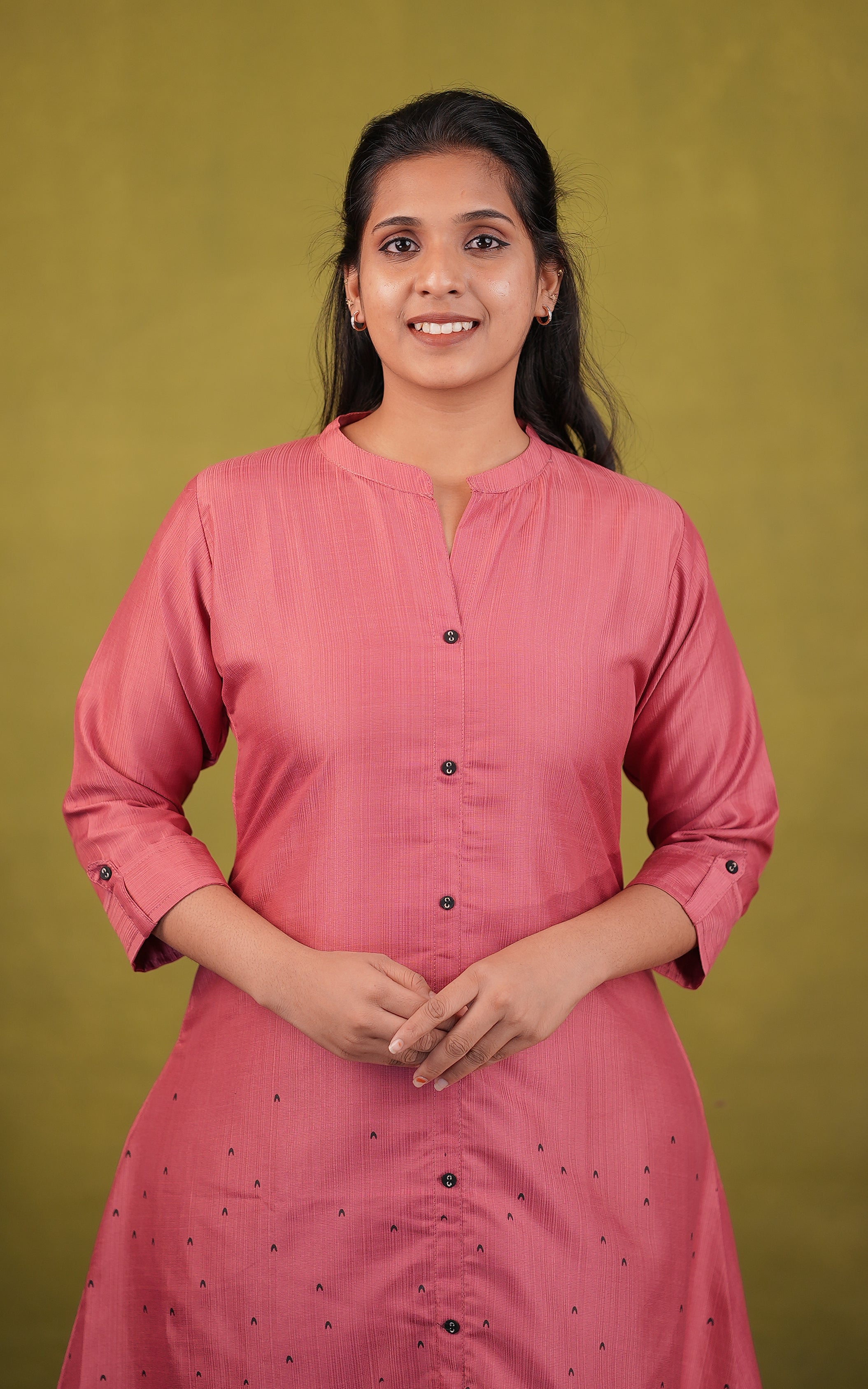 Instore – Pink Isaimazhai Kurti for Women – Semi Silk – Indian Ethnic Wear