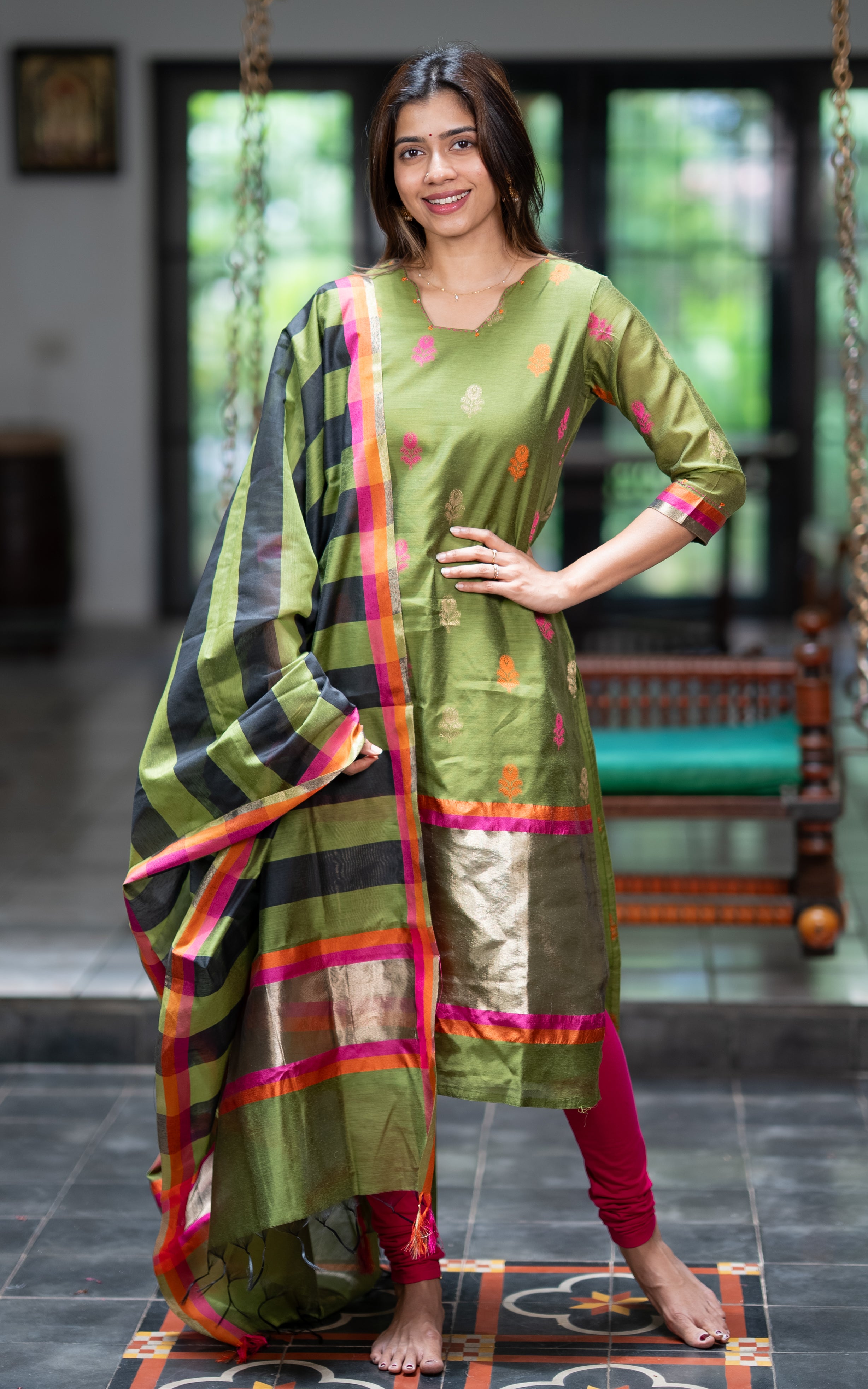 Nalavenba Mehandi Green (Kurti+Dupatta)