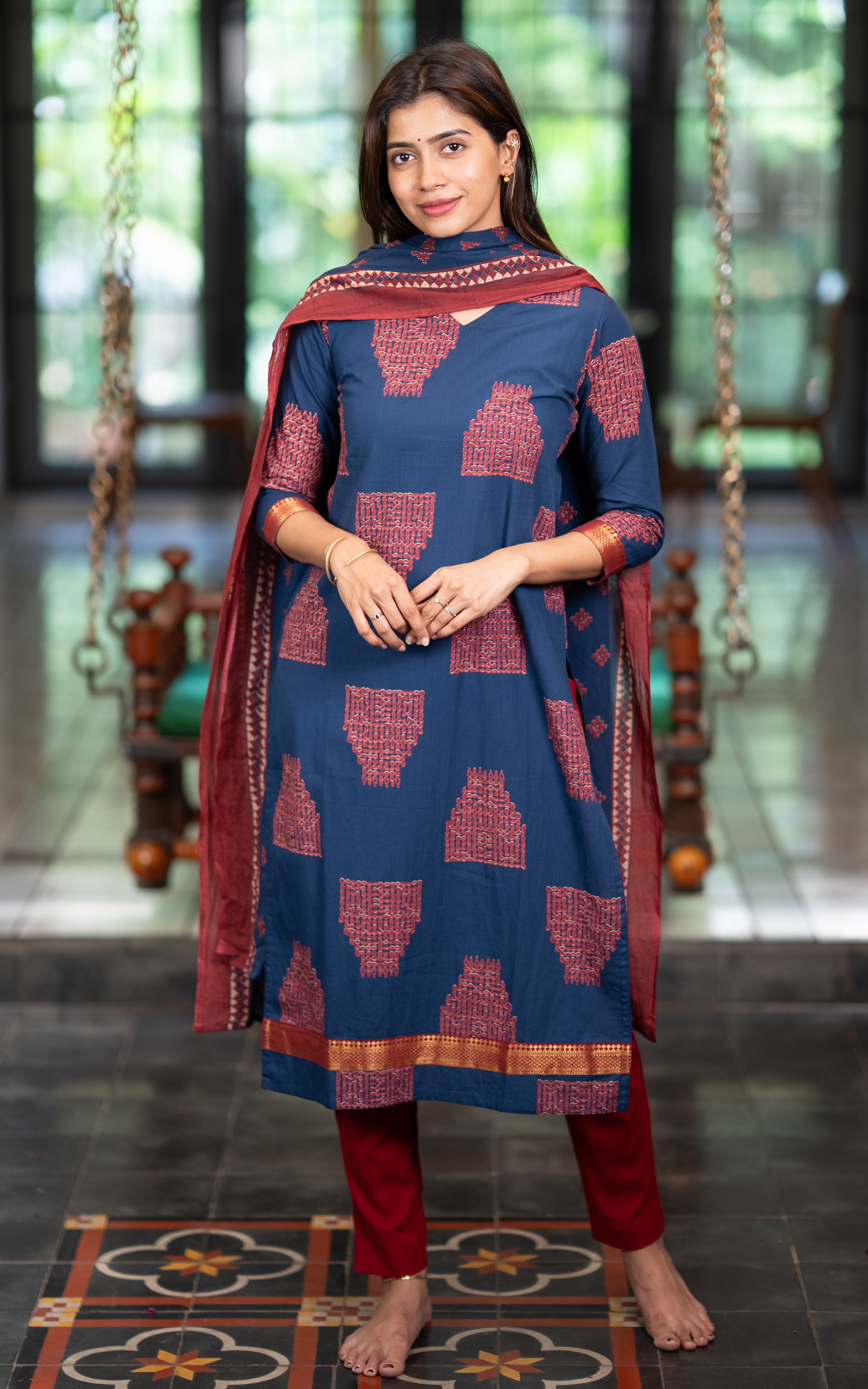 Blue Cotton Kurti with Dupatta for Women