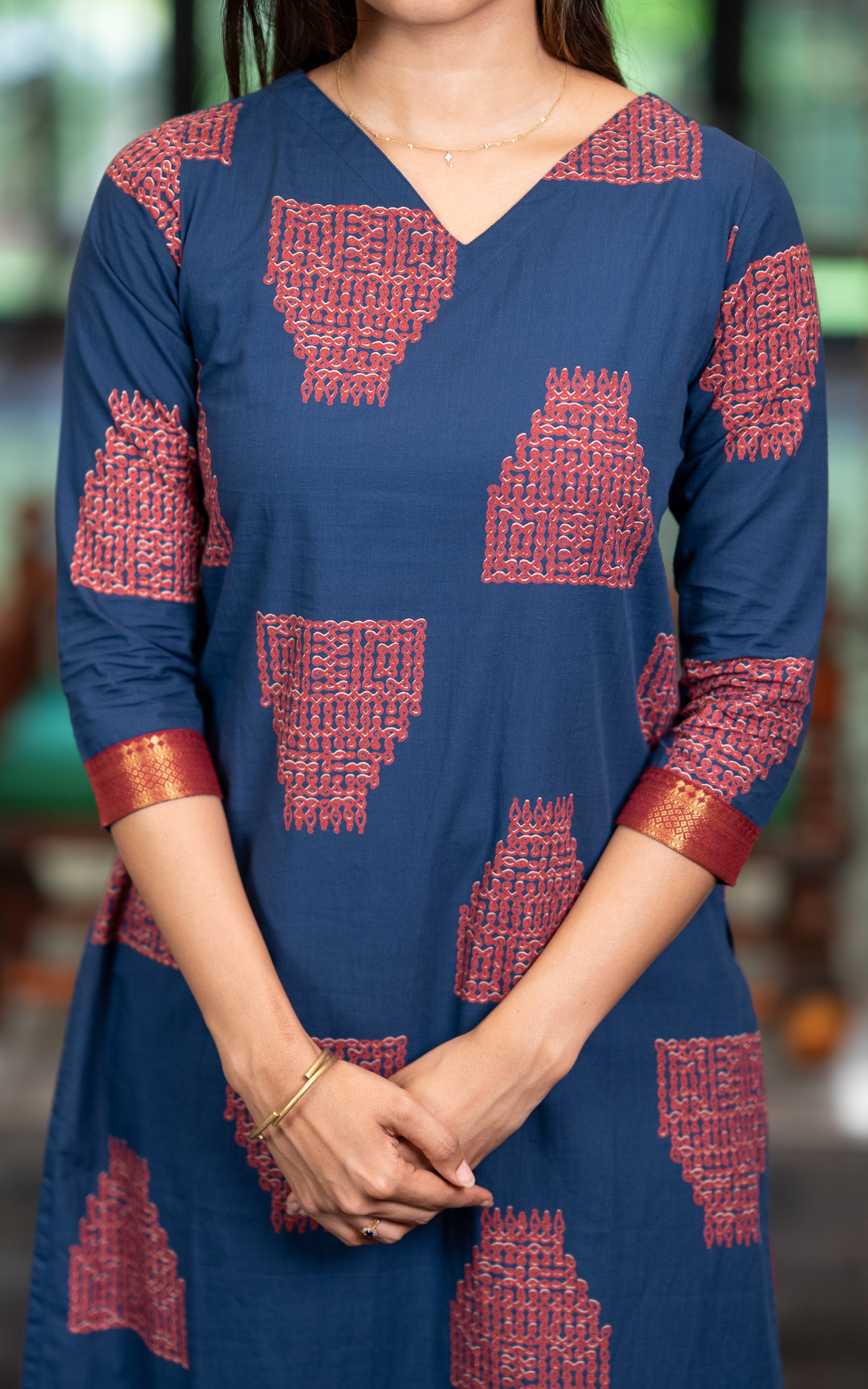 Blue Cotton Ethnic Wear Kurti with Dupatta for Women