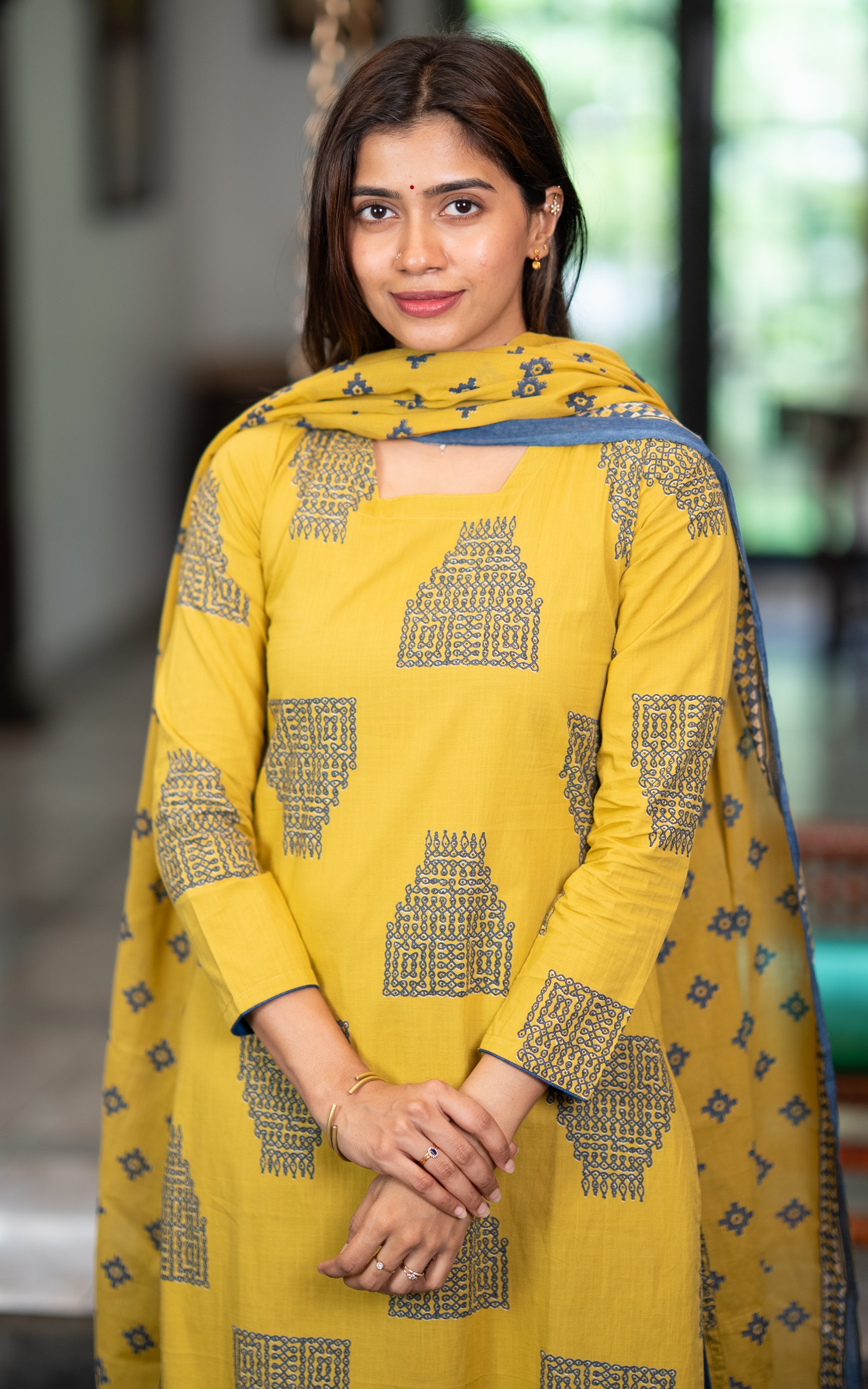 Yellow Cotton Kurti with Dupatta for Women