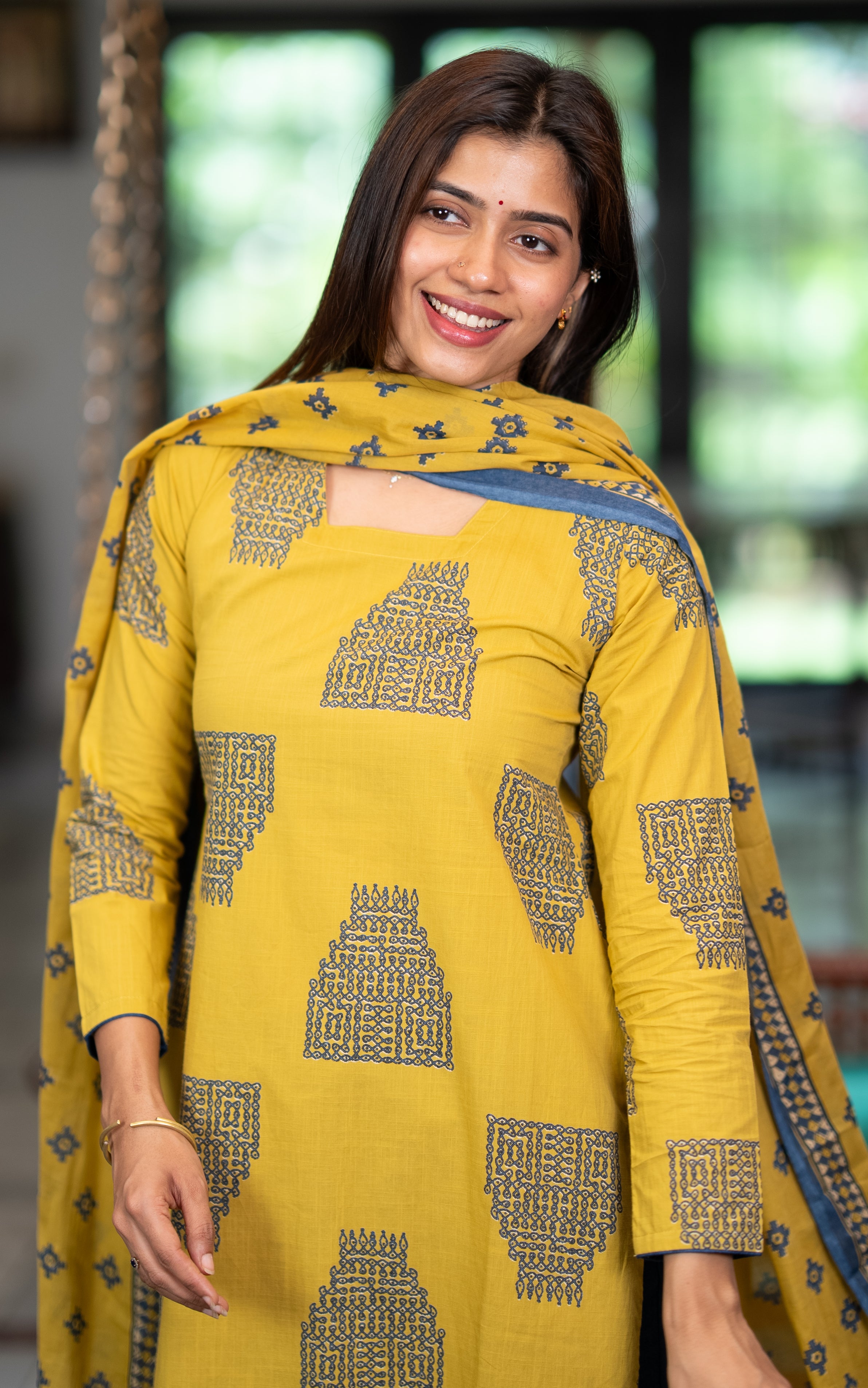 Yellow Cotton Daily Wear Kurti with Dupatta for Women