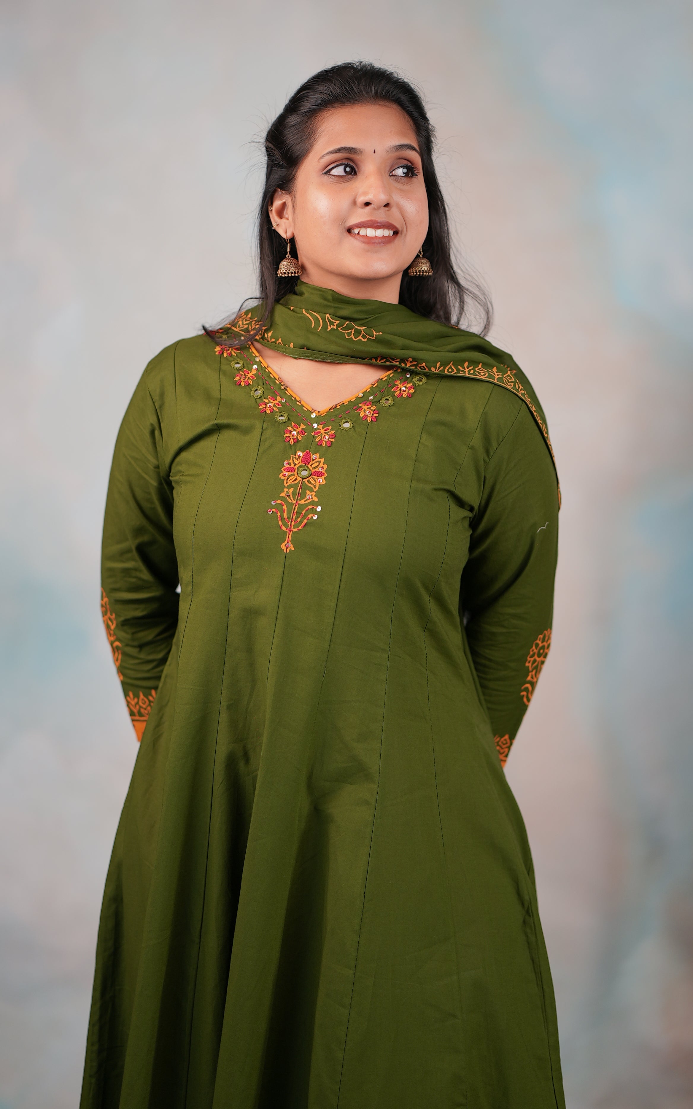 green printed cotton kurti set for women