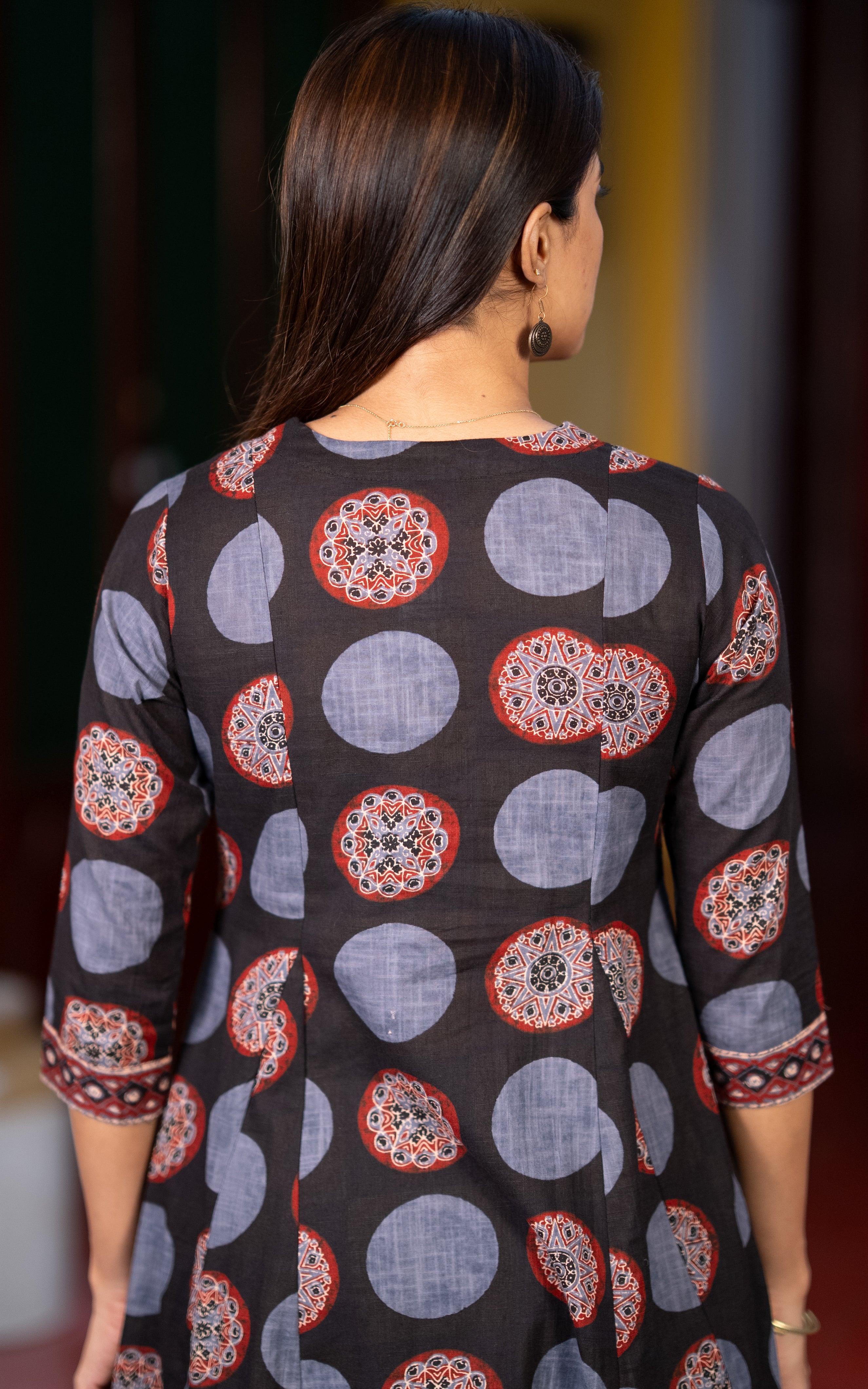 Black Cotton Anarkali Kurti with One Side Pocket for Women