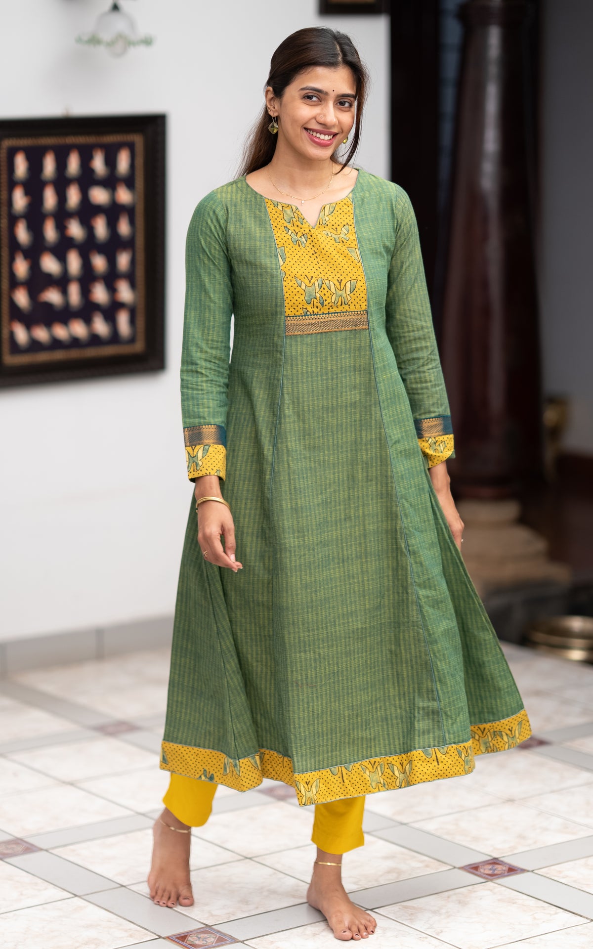 Green Cotton Designer Anarkali Kurti for Women