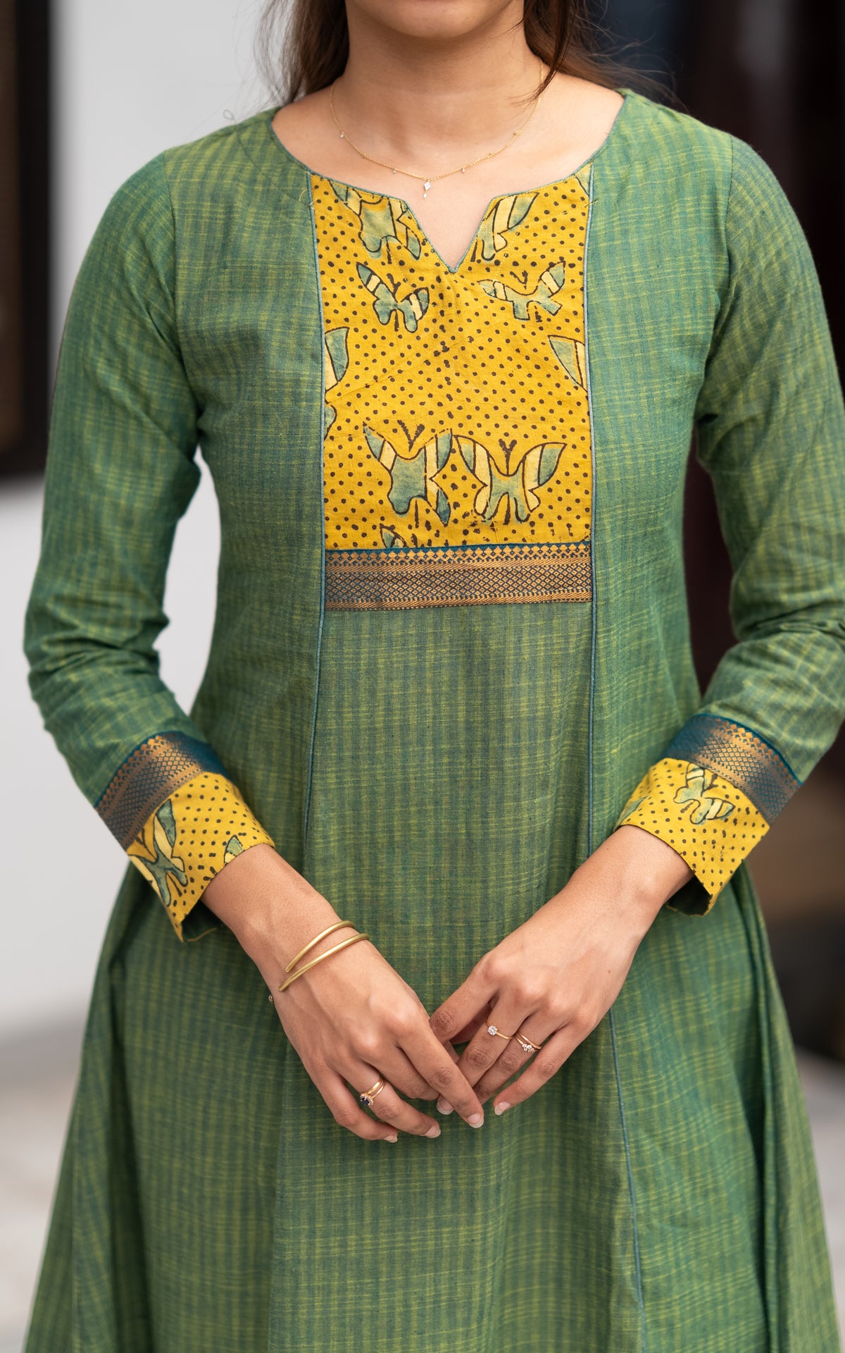 Green Cotton Ethnic Wear Anarkali Kurti for Women