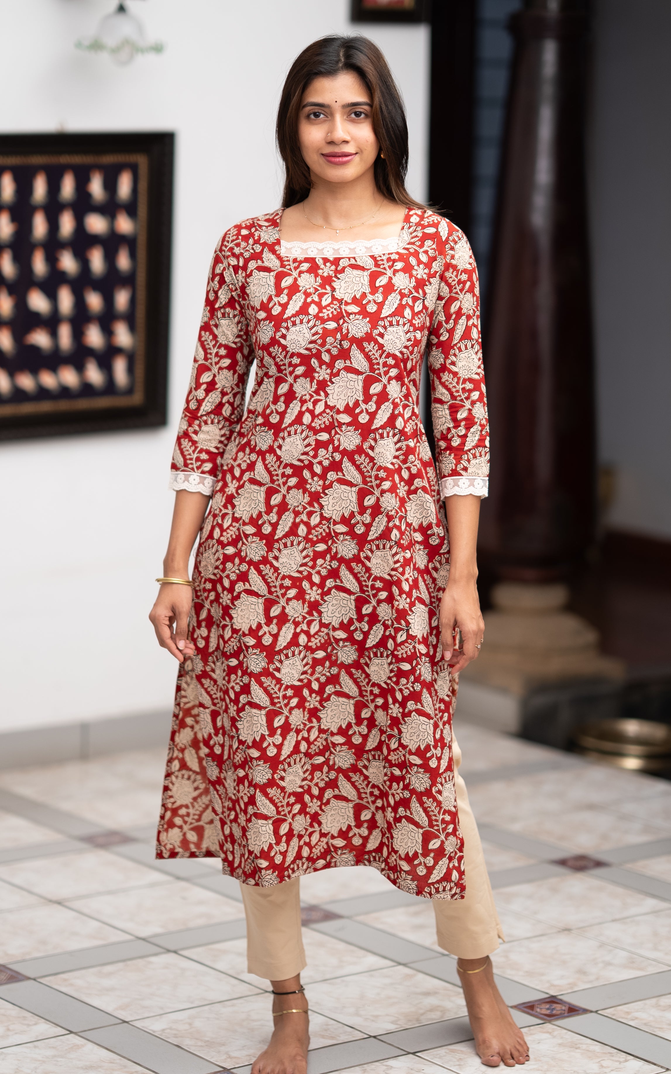 Maroon Cotton Daily Wear Straight Cut Kurti for Women