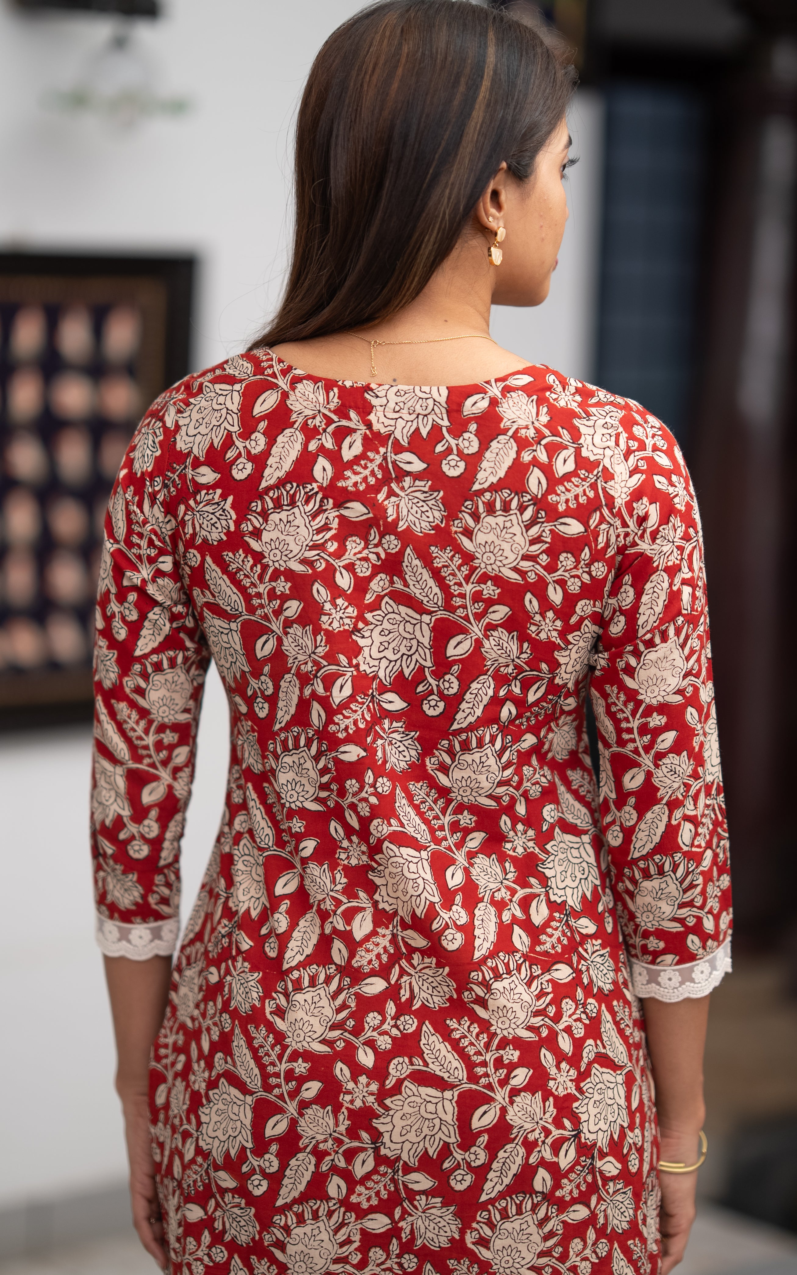 Maroon Cotton Ethnic Wear Straight Cut Kurti for Women