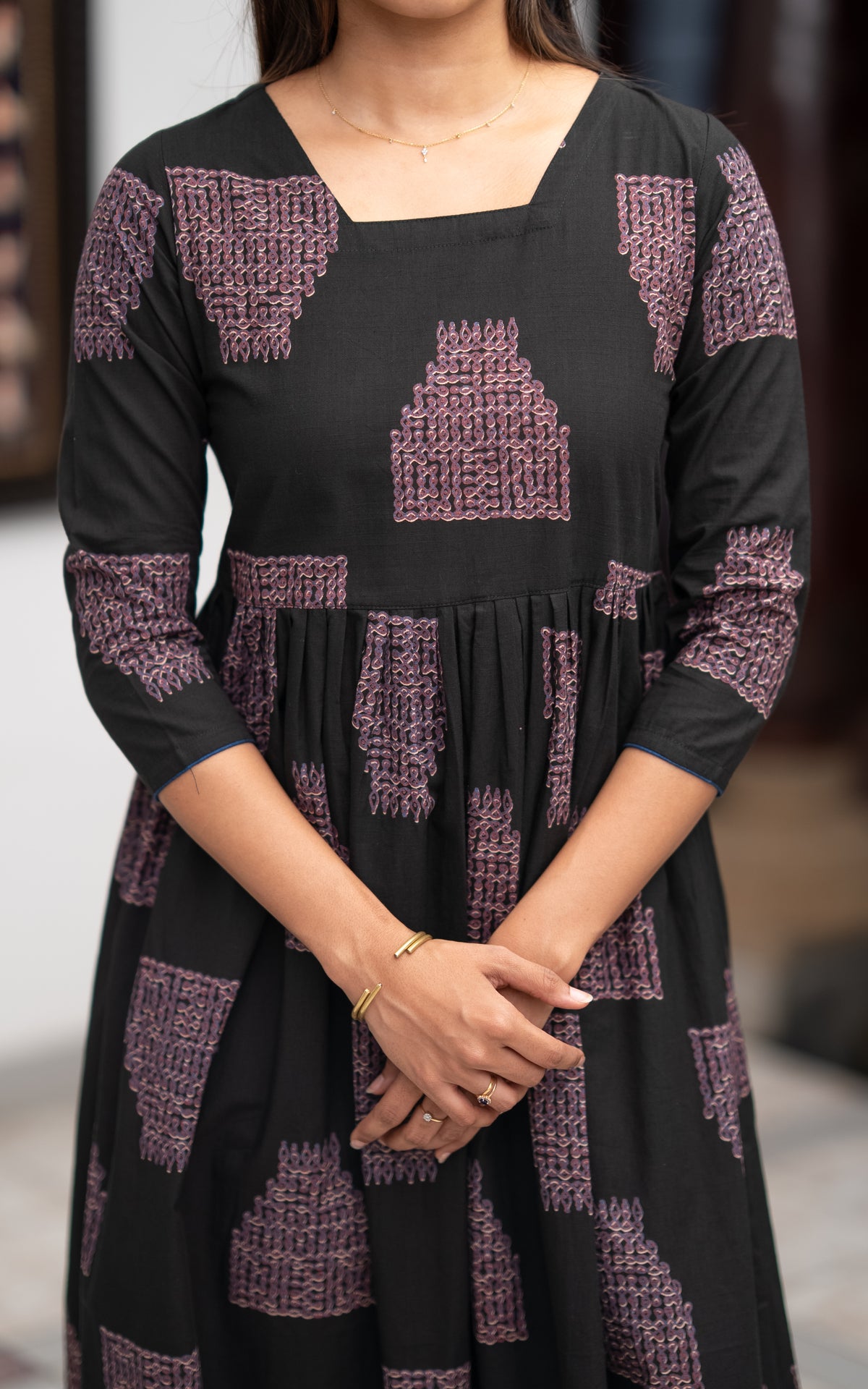 Black Cotton Ethnic Wear Indo Western Flared Kurti for Women