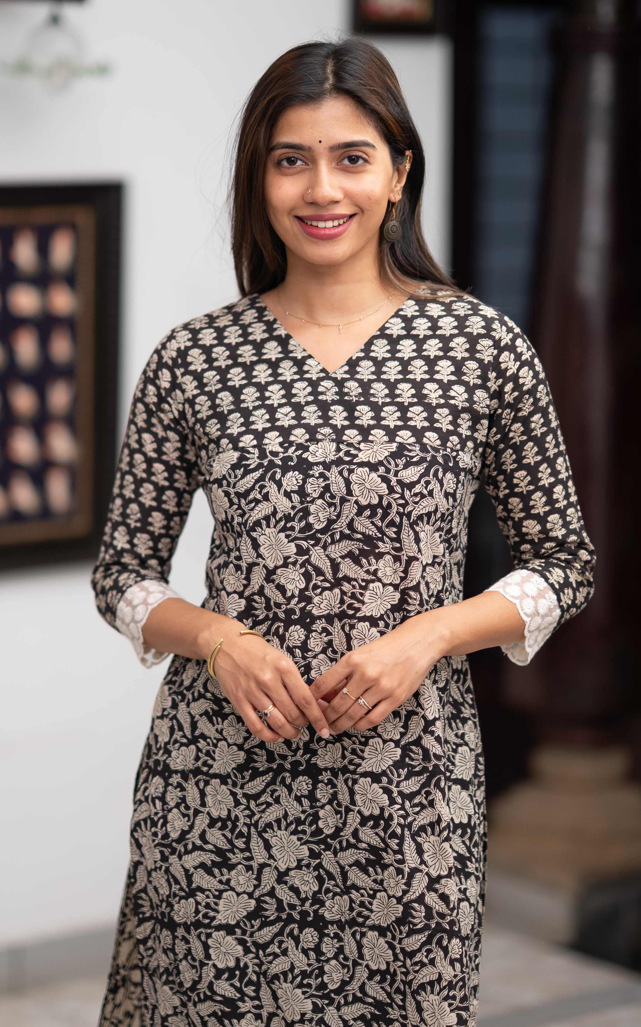 Black Cotton Straight Cut Kurti for Women