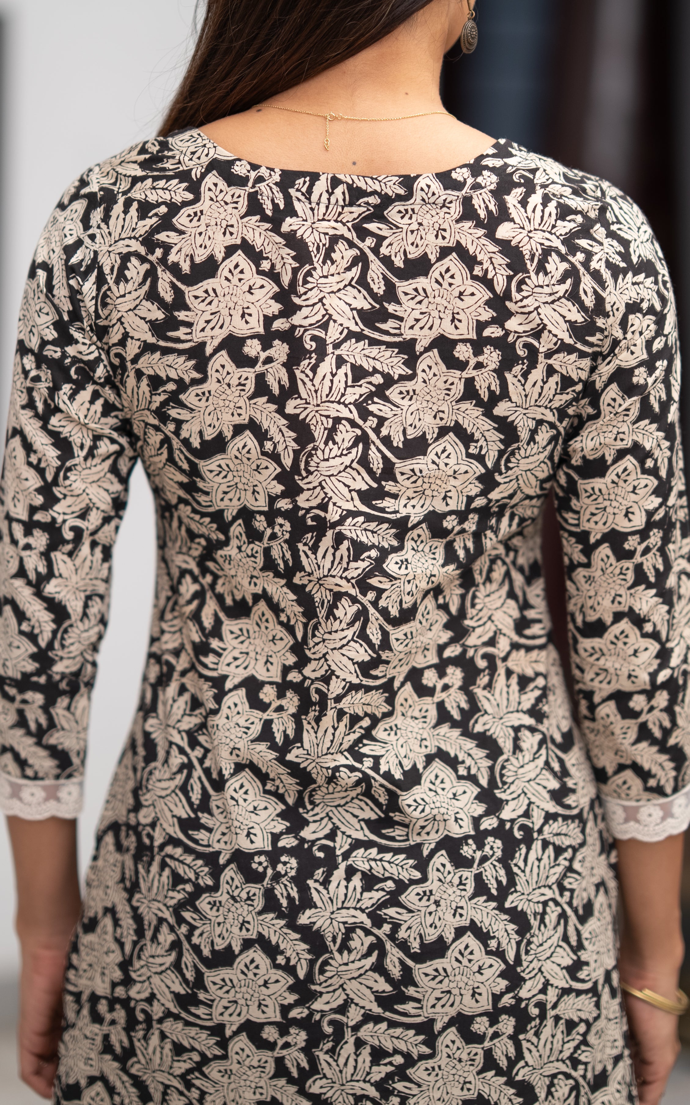 Black Cotton Traditional Straight Cut Kurti for Women