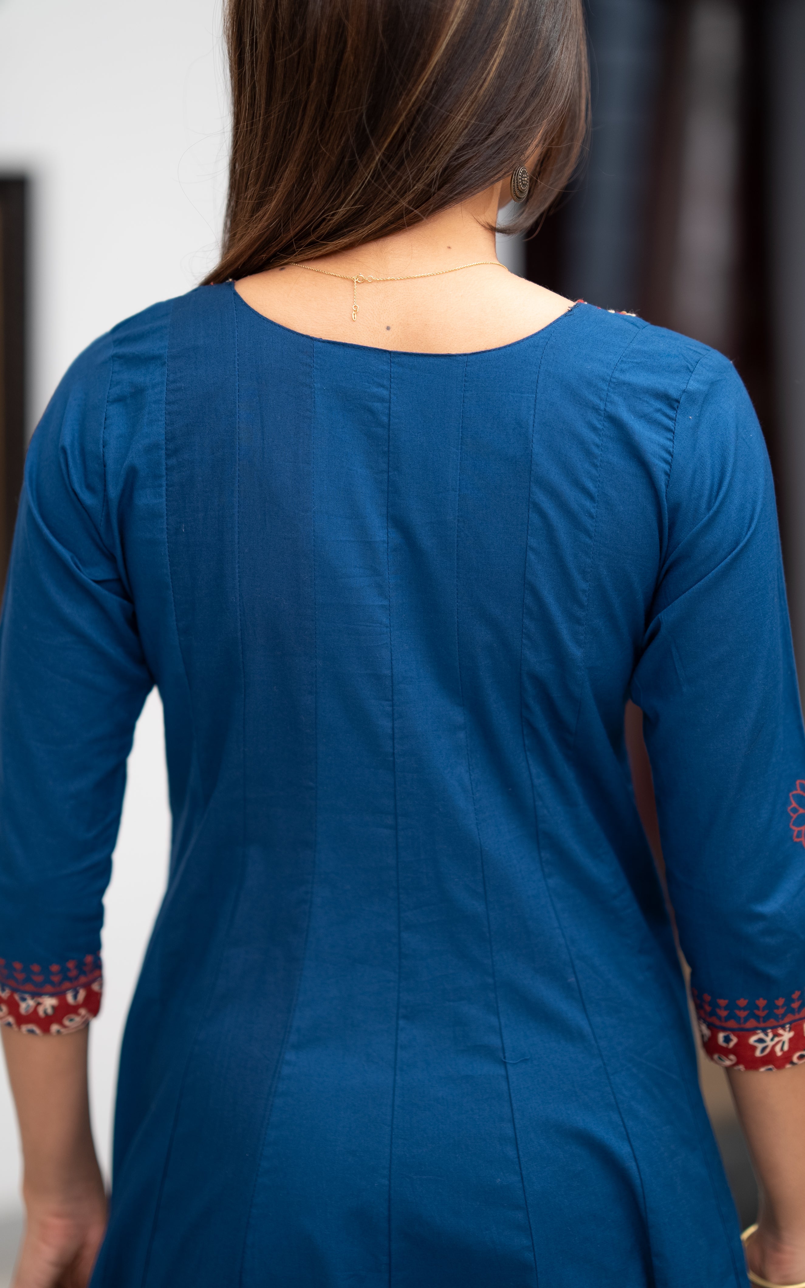 Blue Cotton Ethnic Wear Flared Anarkali Kurti for Women