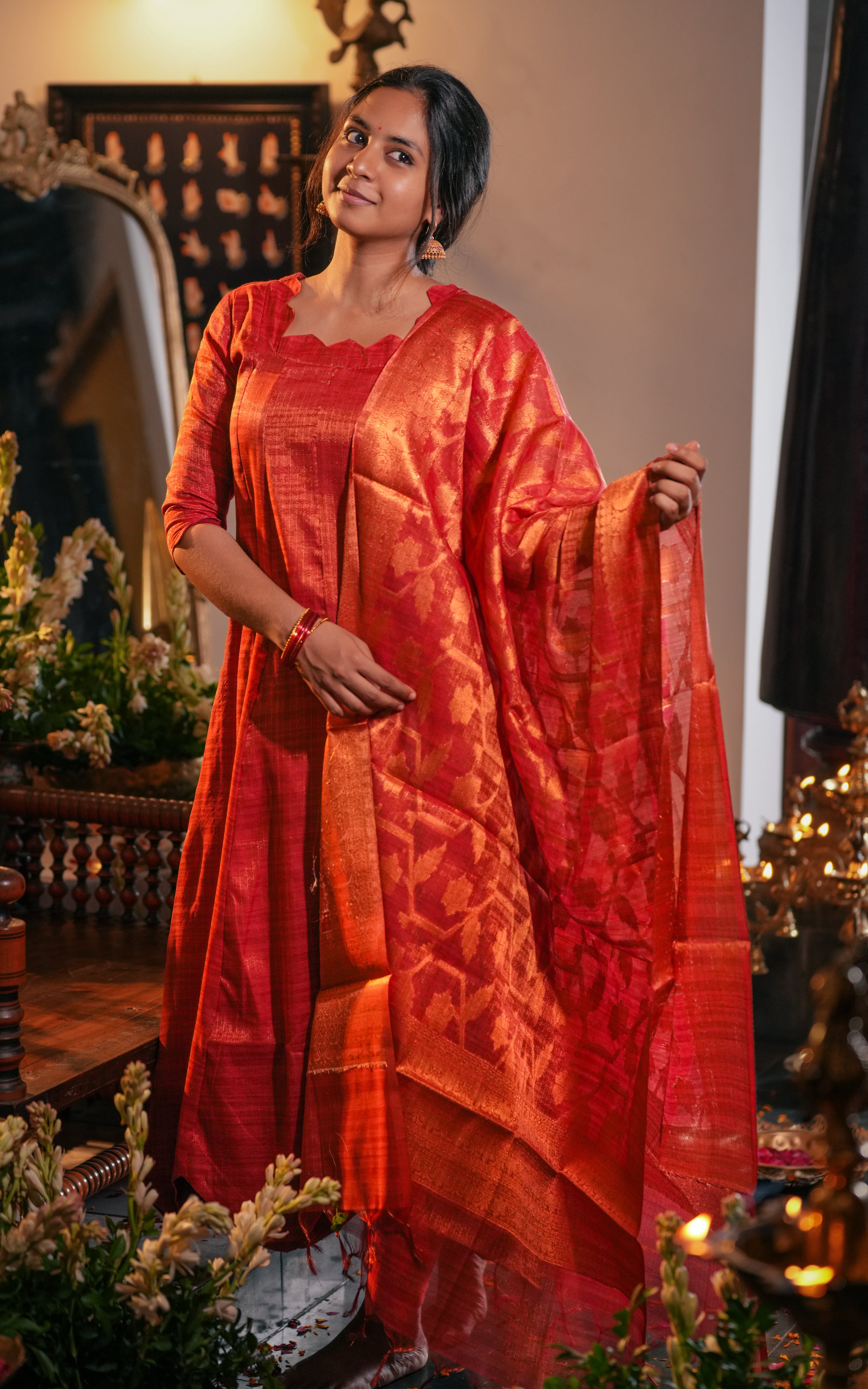 Kural Mozhi Rust (Kurti+Dupatta)