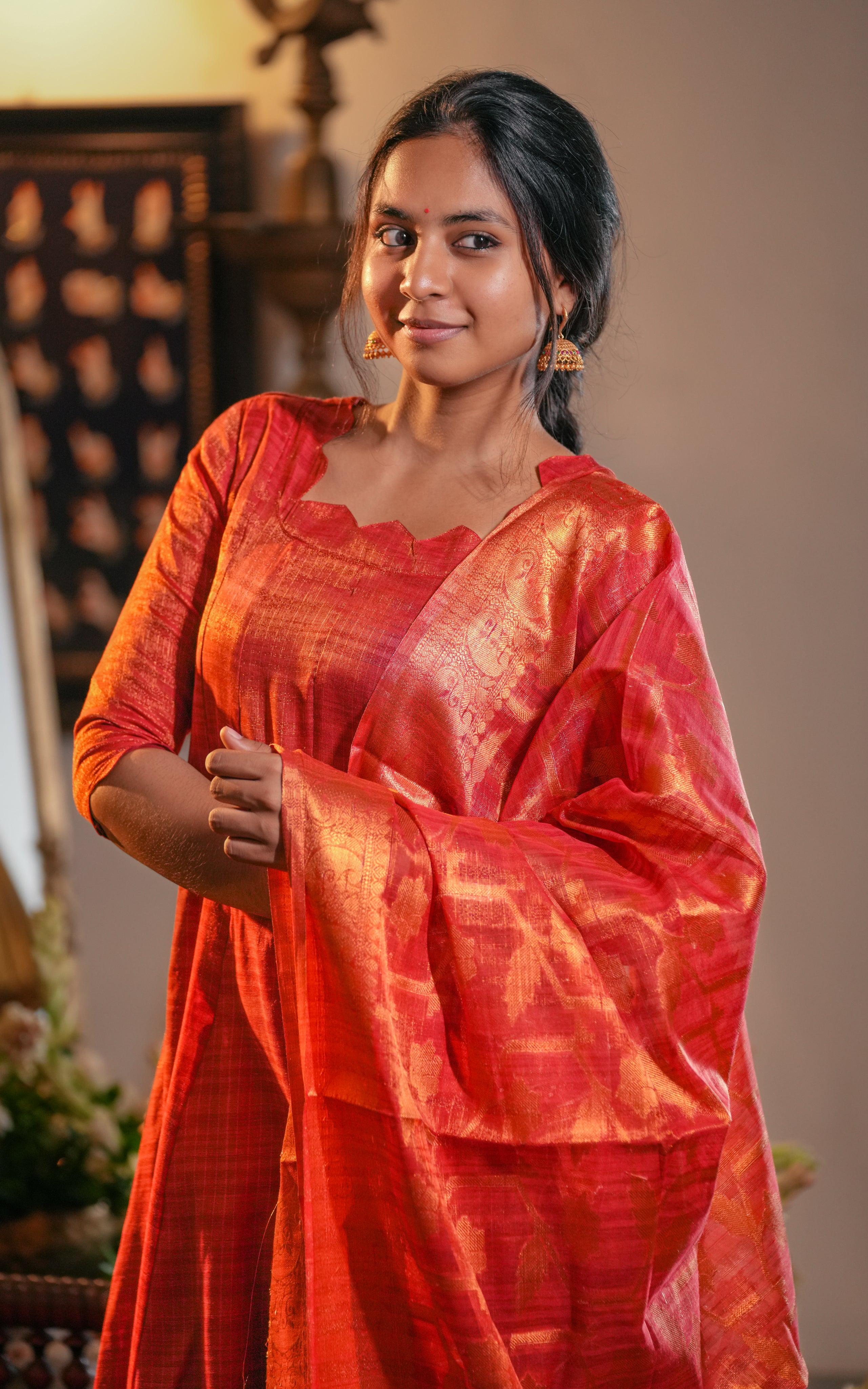 Kural Mozhi Rust (Kurti+Dupatta)