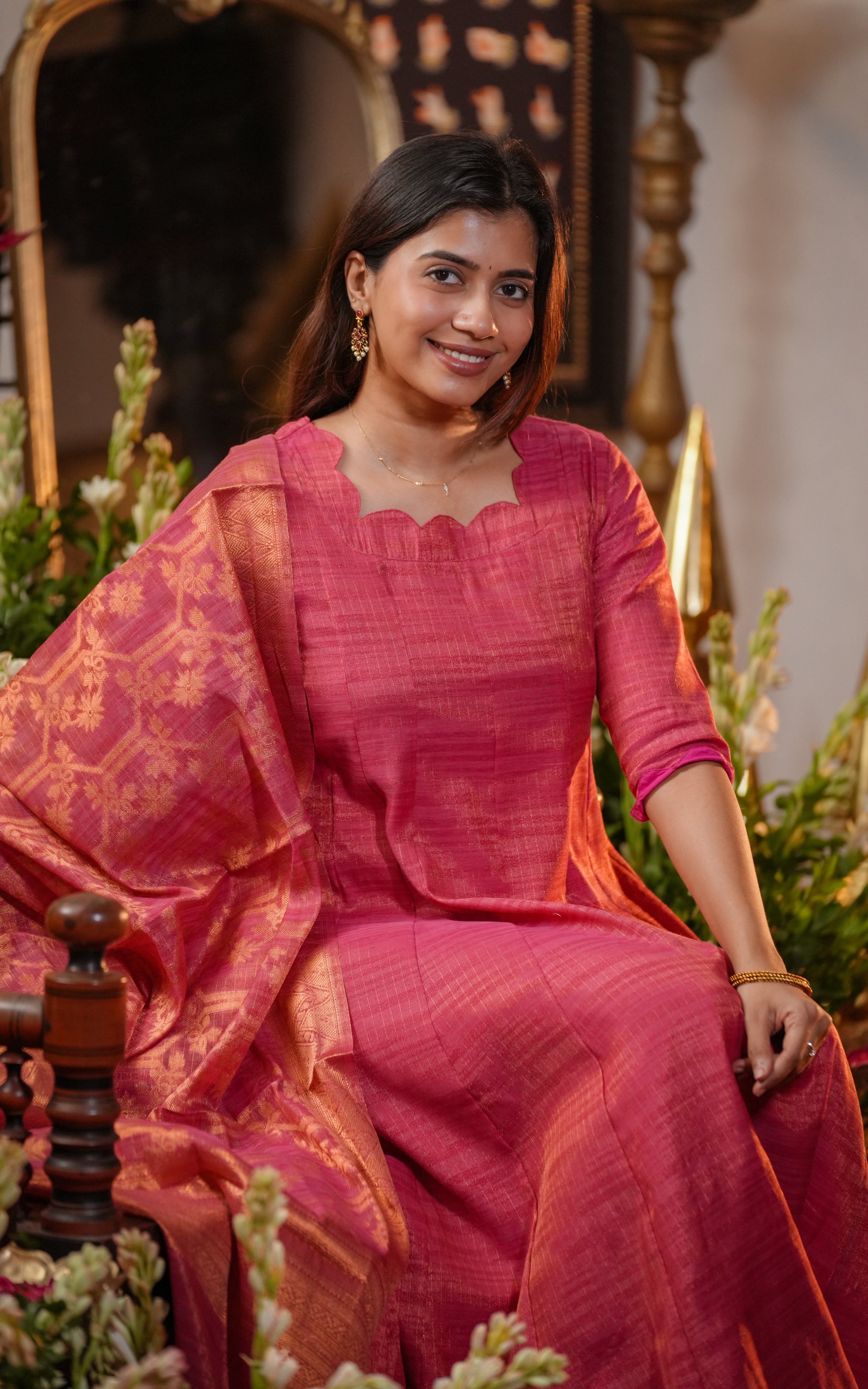 Kural Mozhi Pink (Kurti+Dupatta)