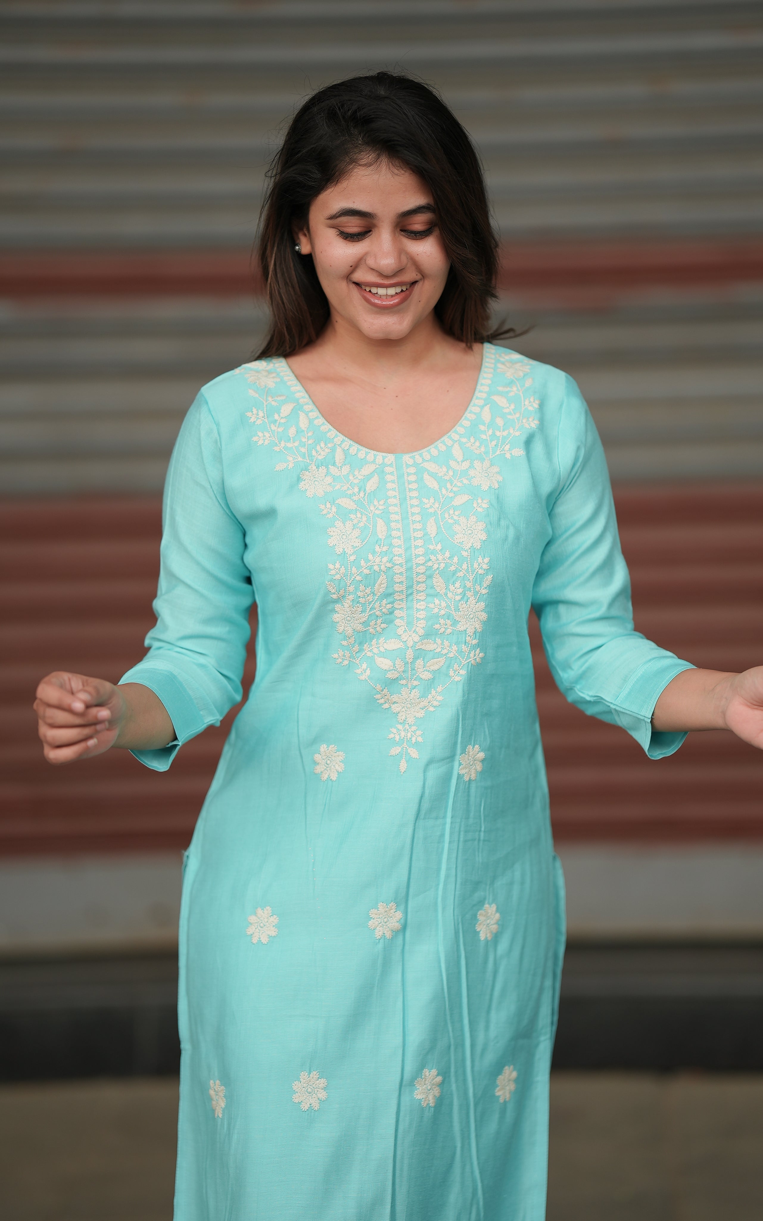 sky blue color straight cut kurti