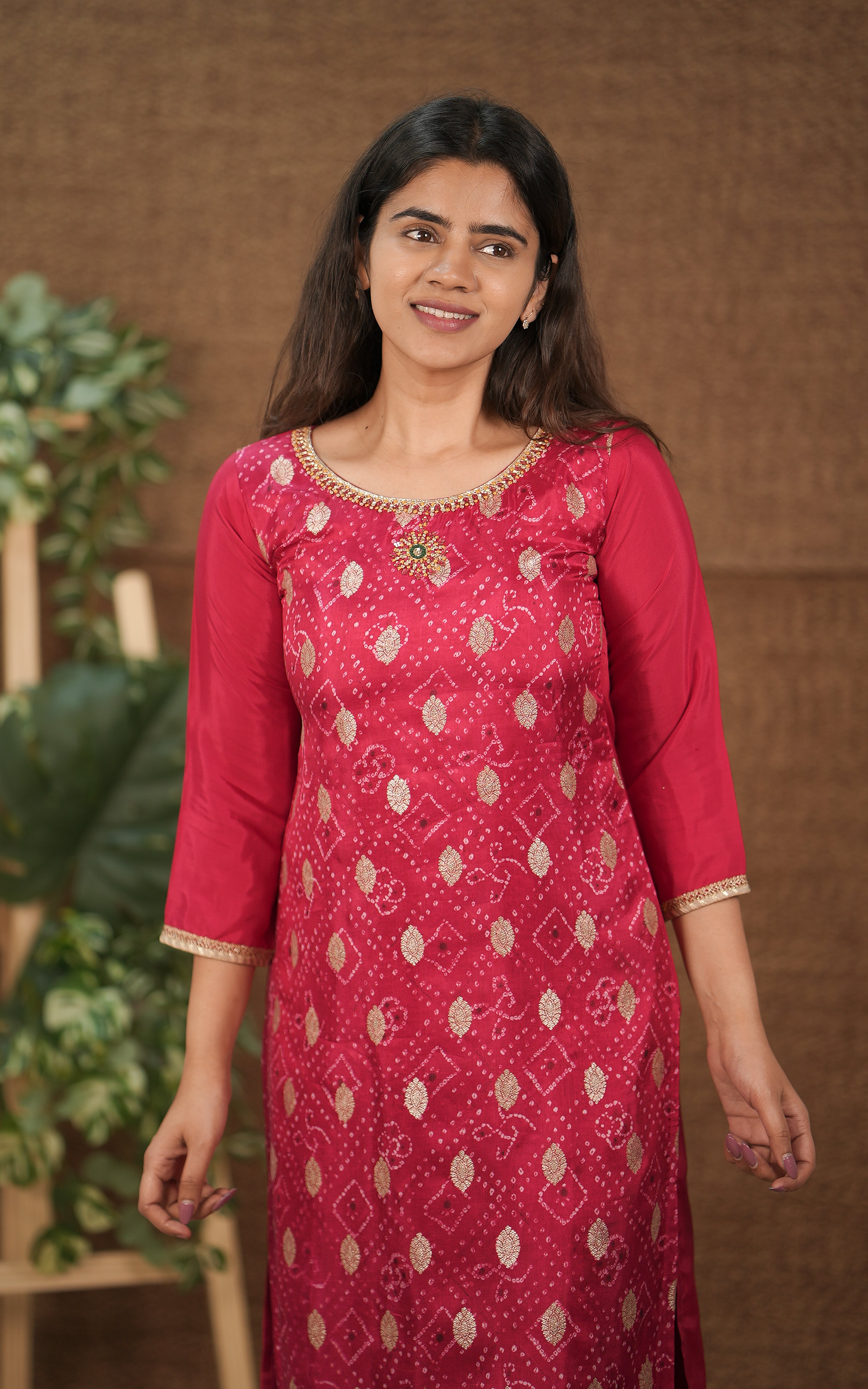 instore kurti office wear for women avantika a bandani printed art silk straight cut kurti color: pink 