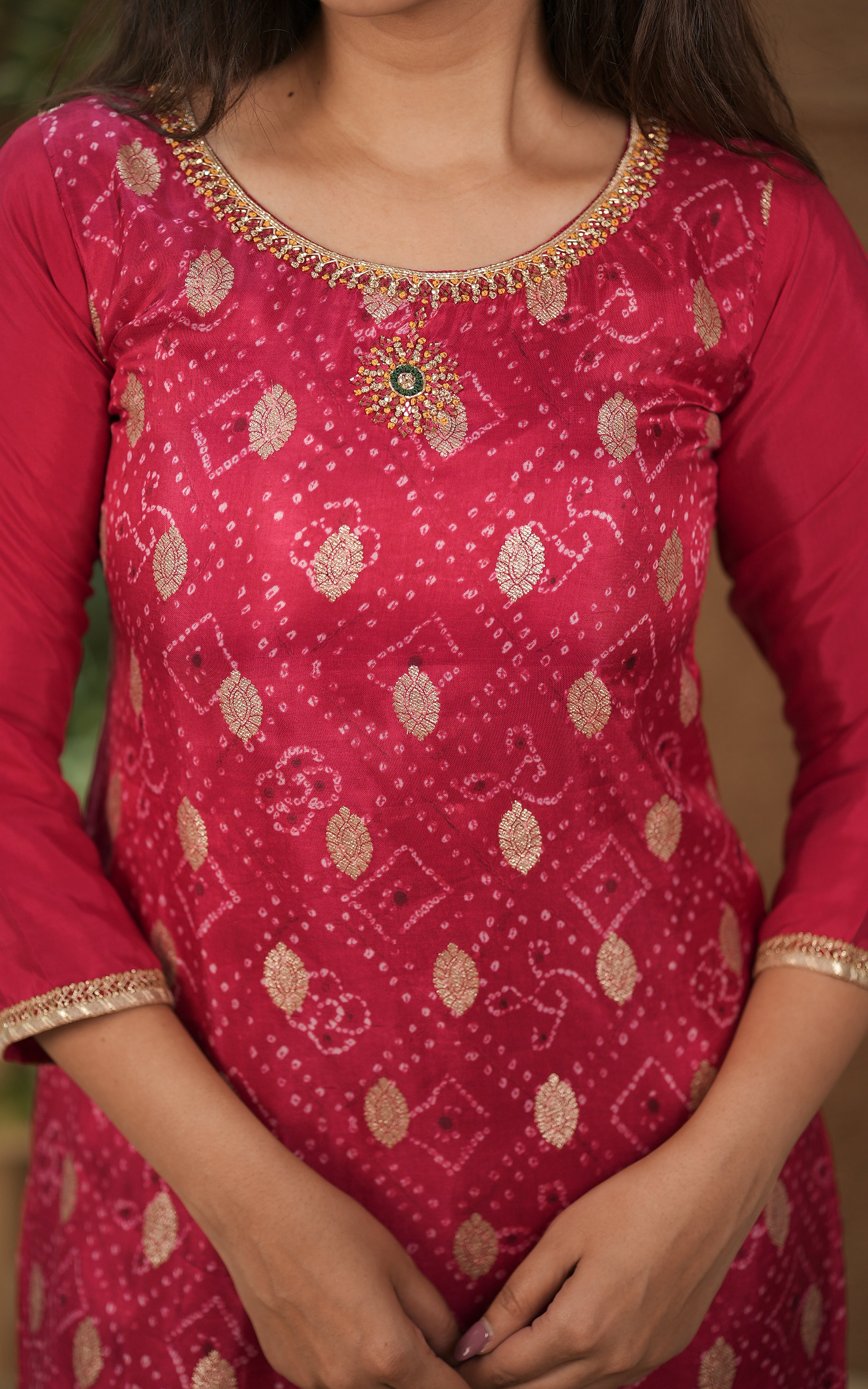 instore kurti college wear for women avantika a bandani printed art silk straight cut kurti color: pink 