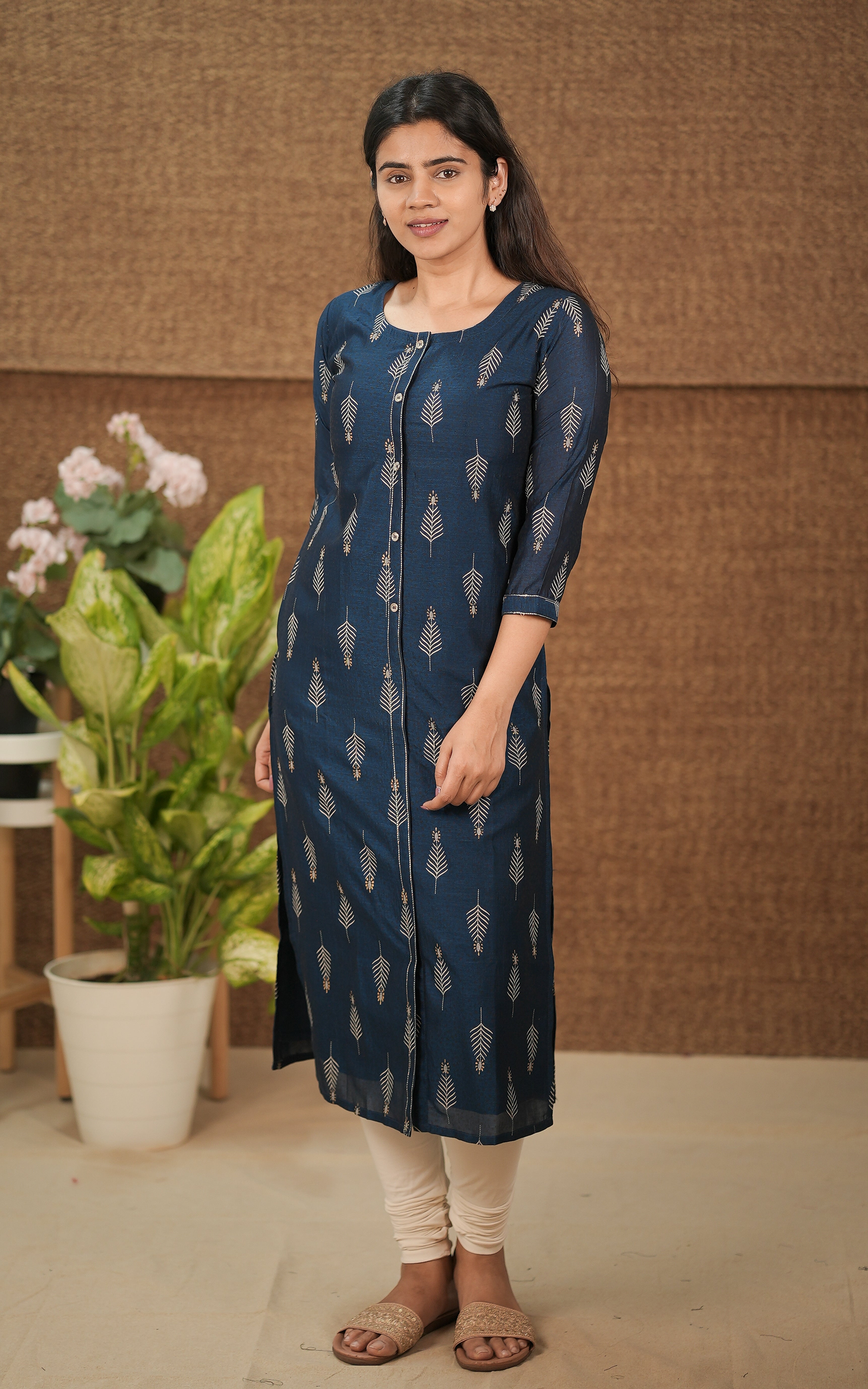 instore kurti office wear for women chinon straight cut kurti with side slit color: blue