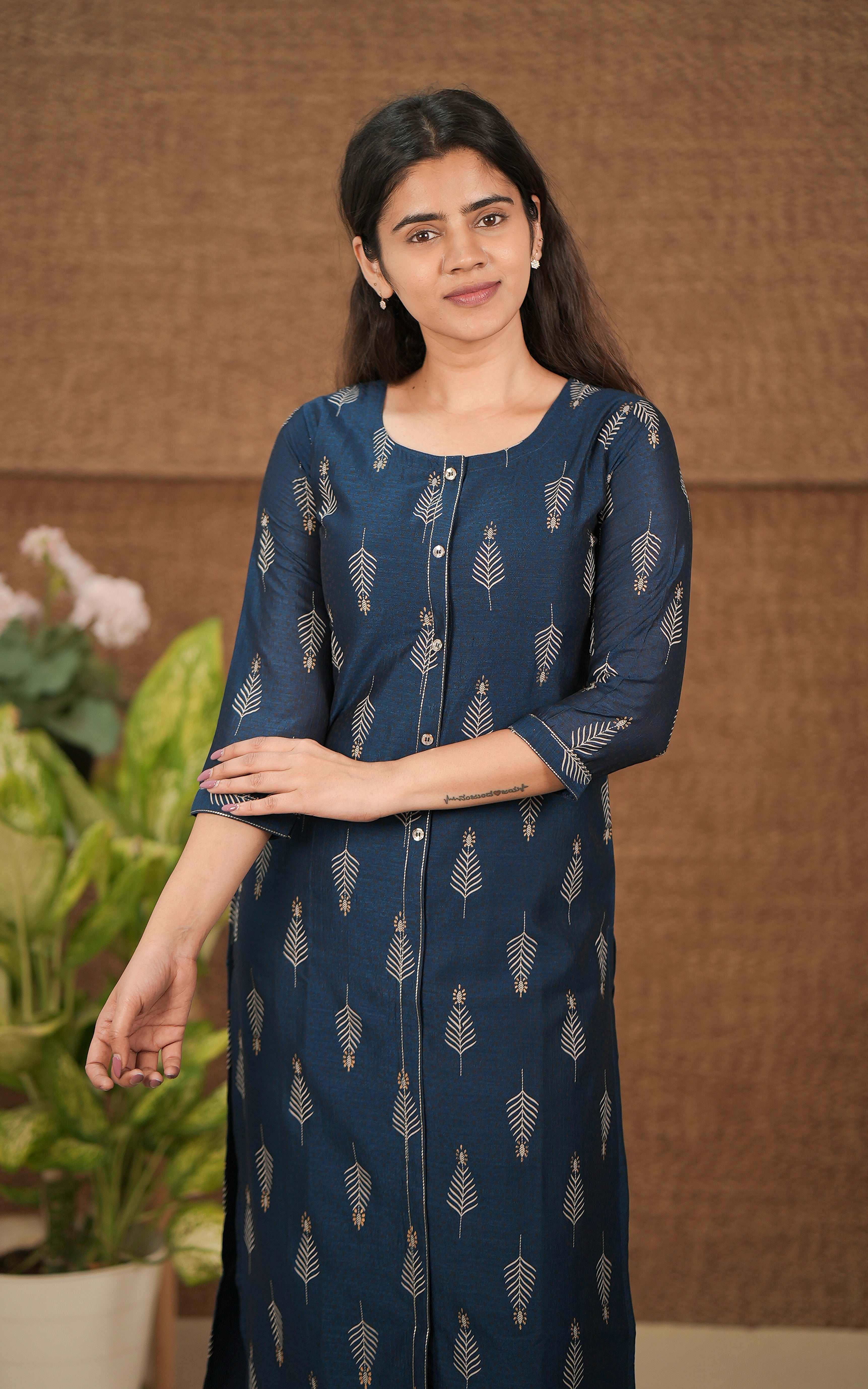 instore kurti college wear for women chinon straight cut kurti with side slit color: blue