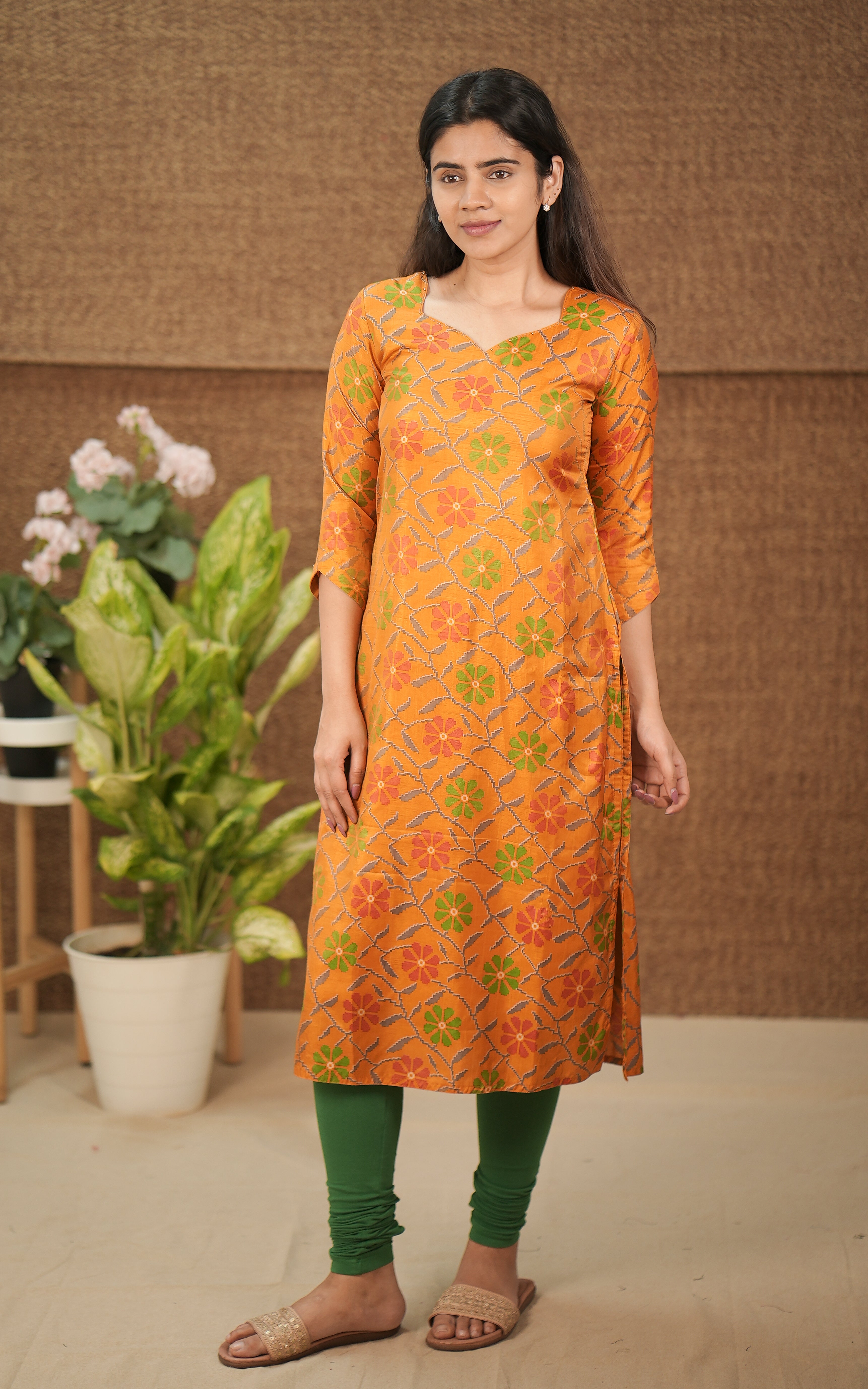 instore sajana d mustard art silk with premium cotton lining | stylish kurti with 3/4 th sleeve | office wear | college wear | daily wear | women | 