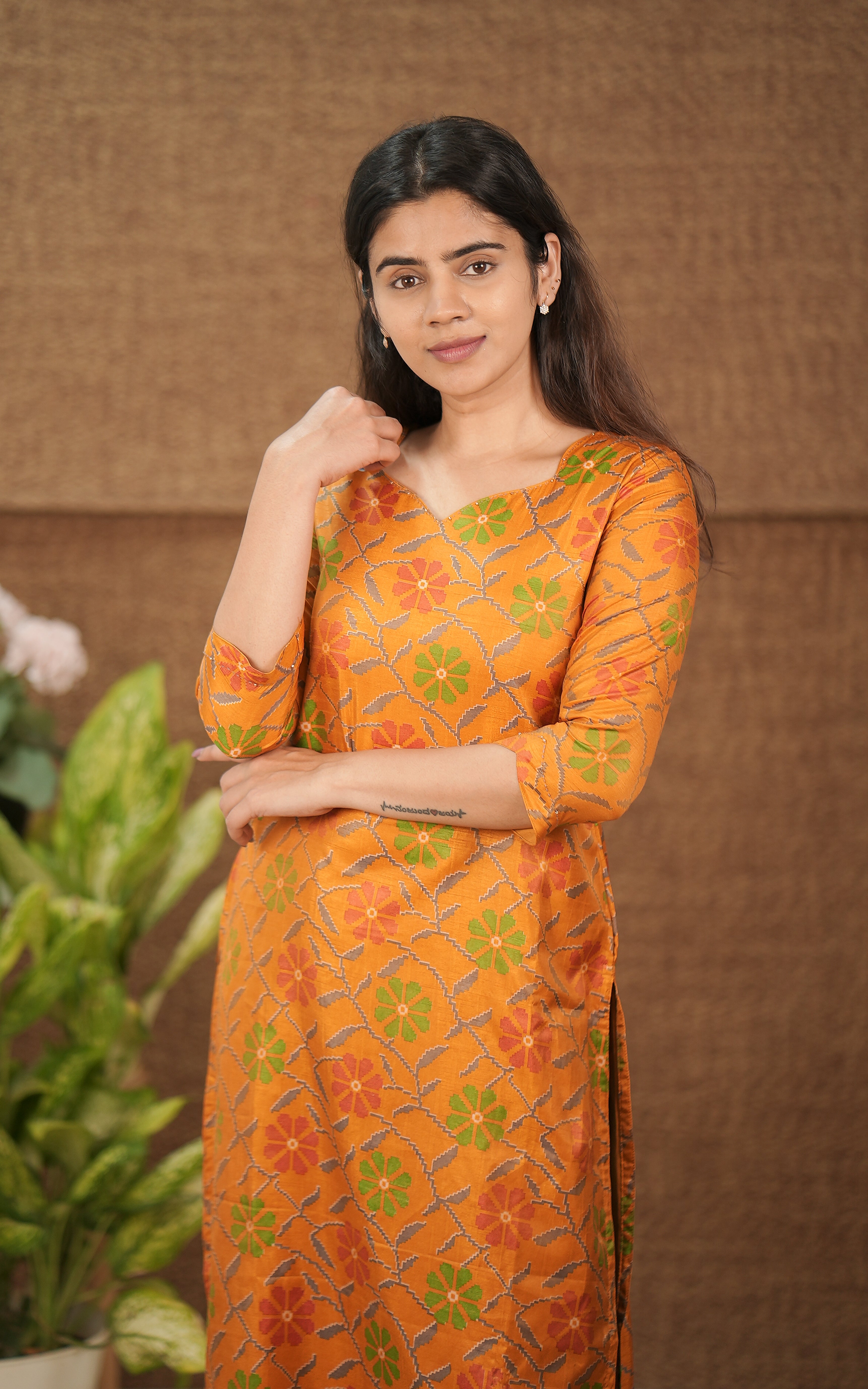 mustard floral  printed kurti with 3/4 th sleeve | office wear | college wear | daily wear | women | 