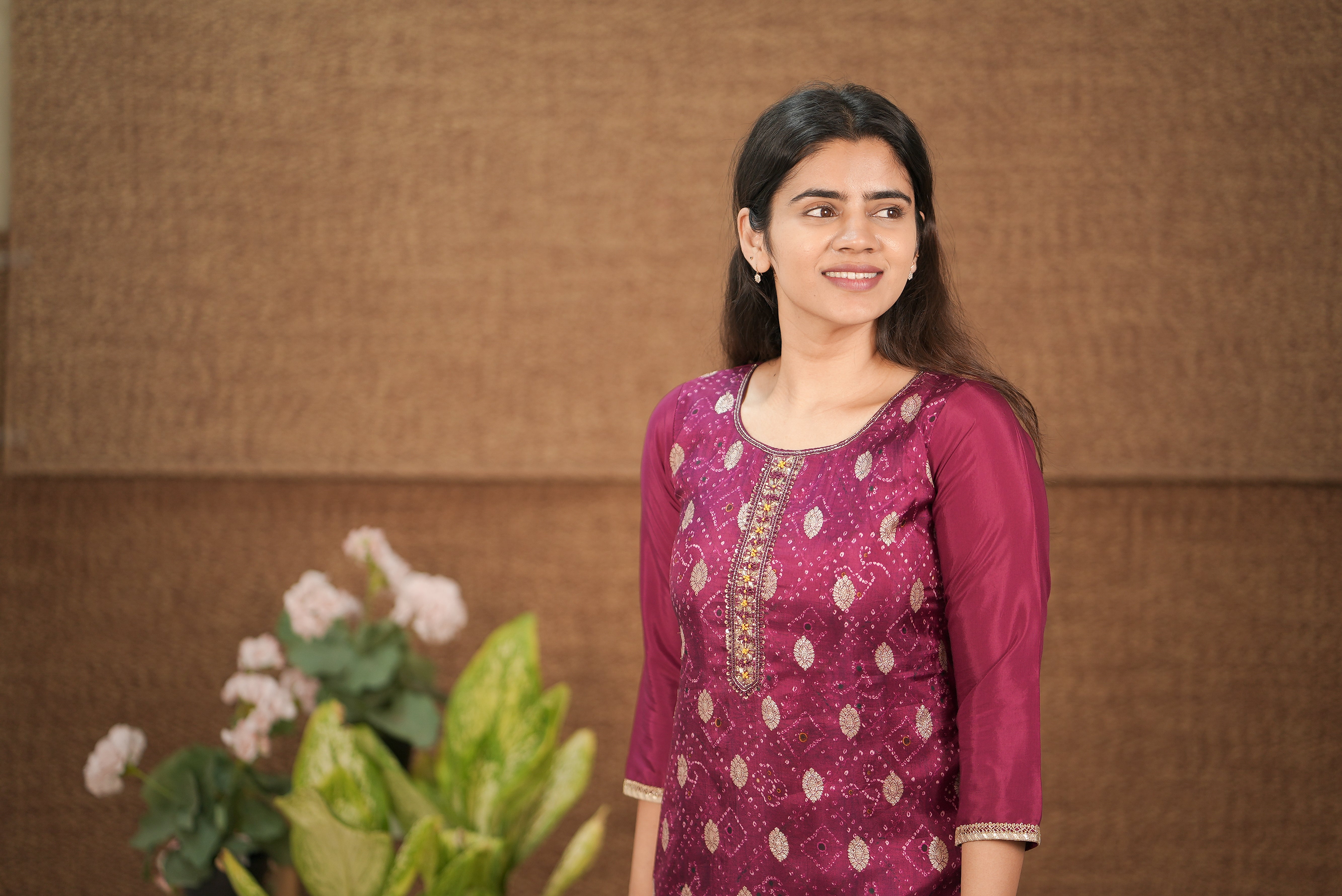 instore kurti college wear for women bandani printed art silk straight cut kurti color: plum