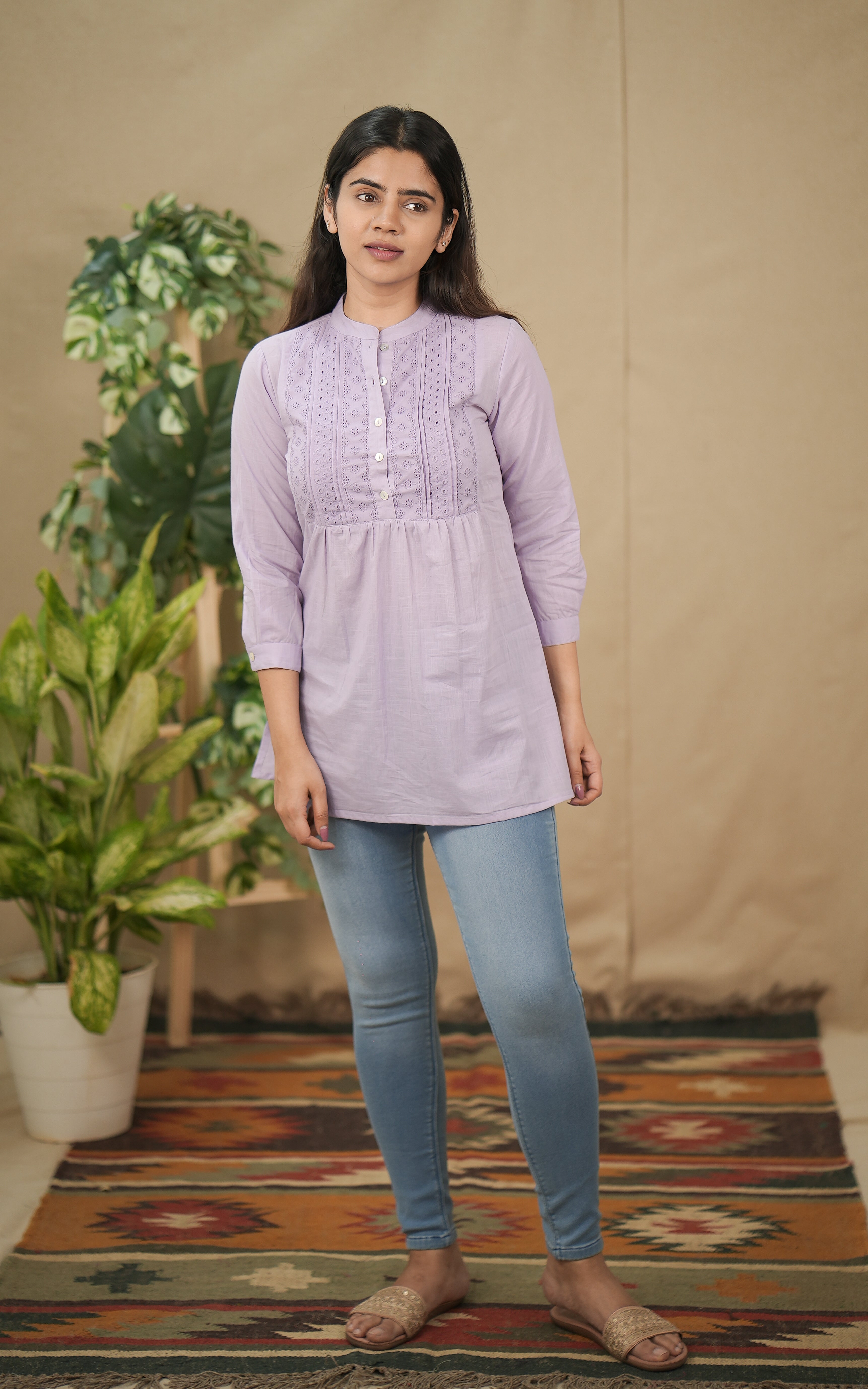 instore kurti office wear foer women soft light weight cotton indo western lavender color kurti 