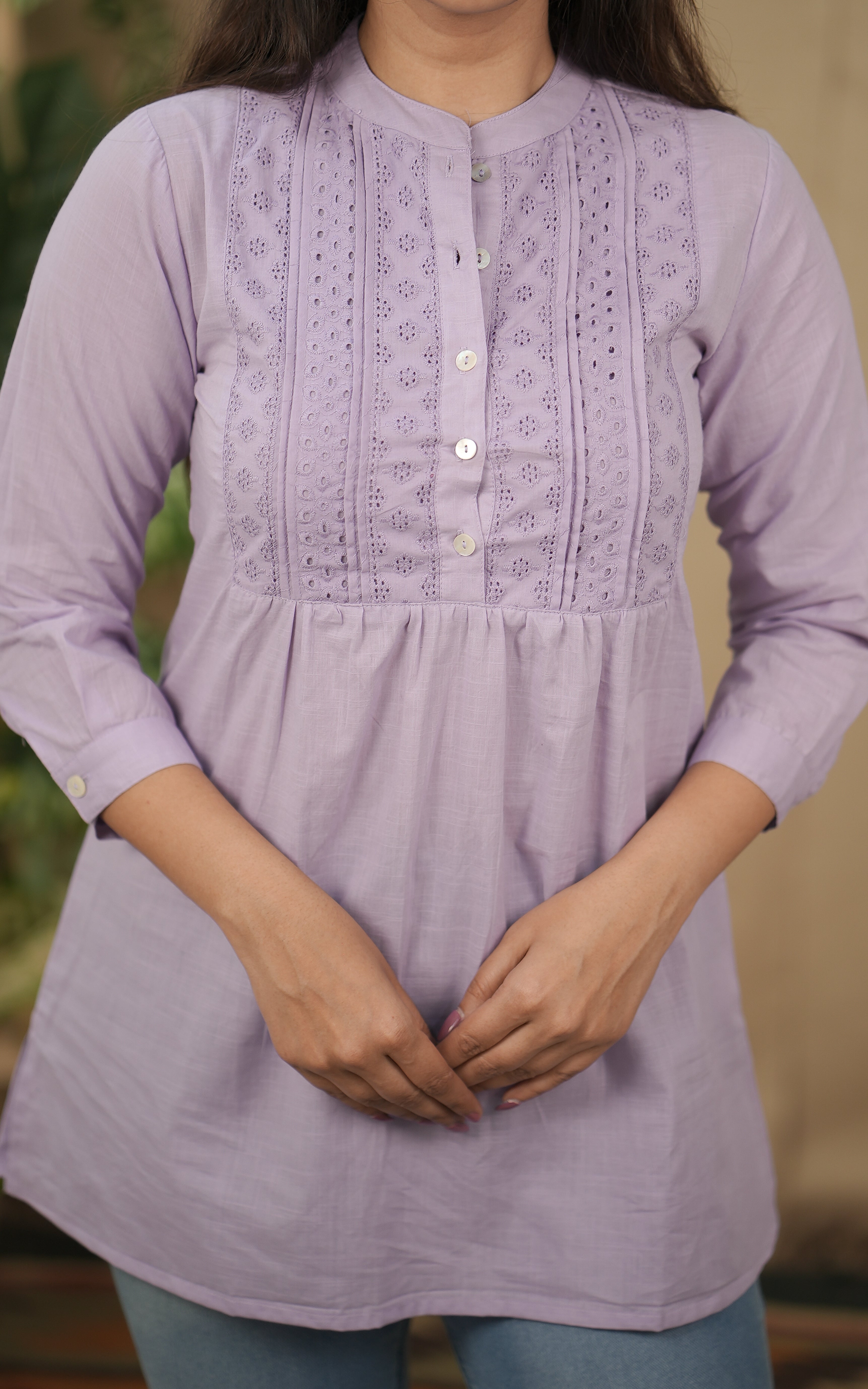 instore kurti daily wear for women soft light weight cotton indo western lavender color kurti 