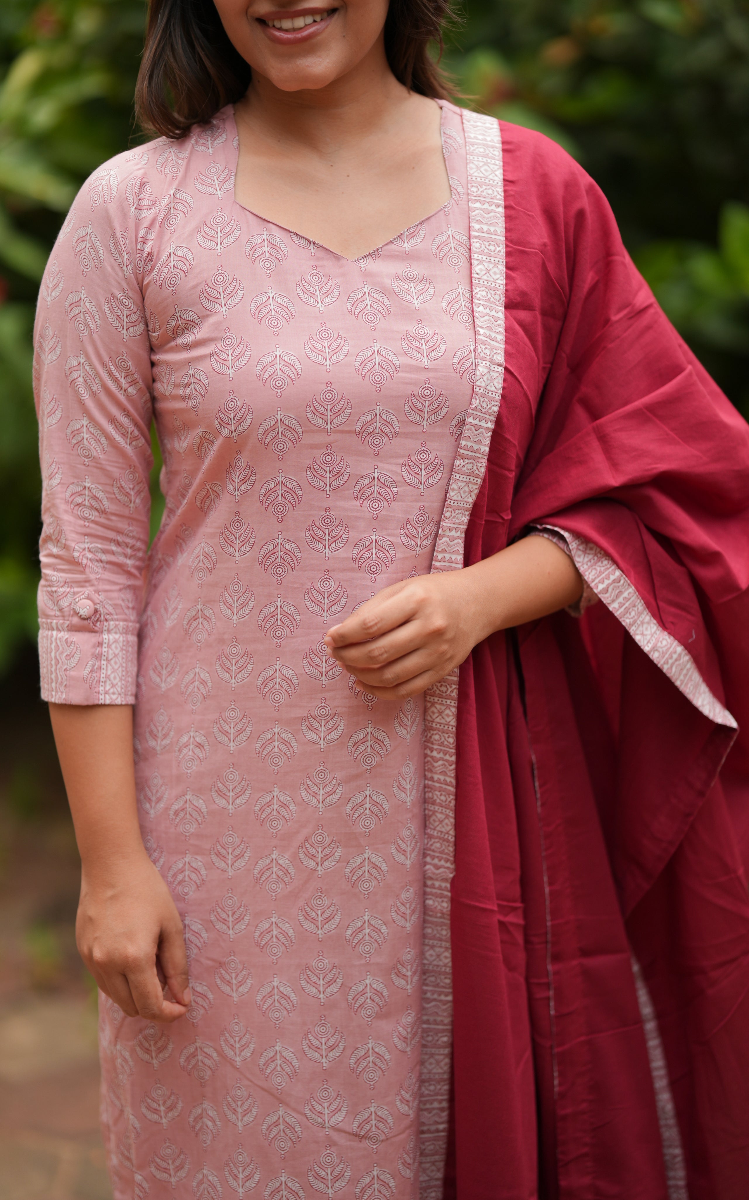 straight cut kurti with pant and dupatta