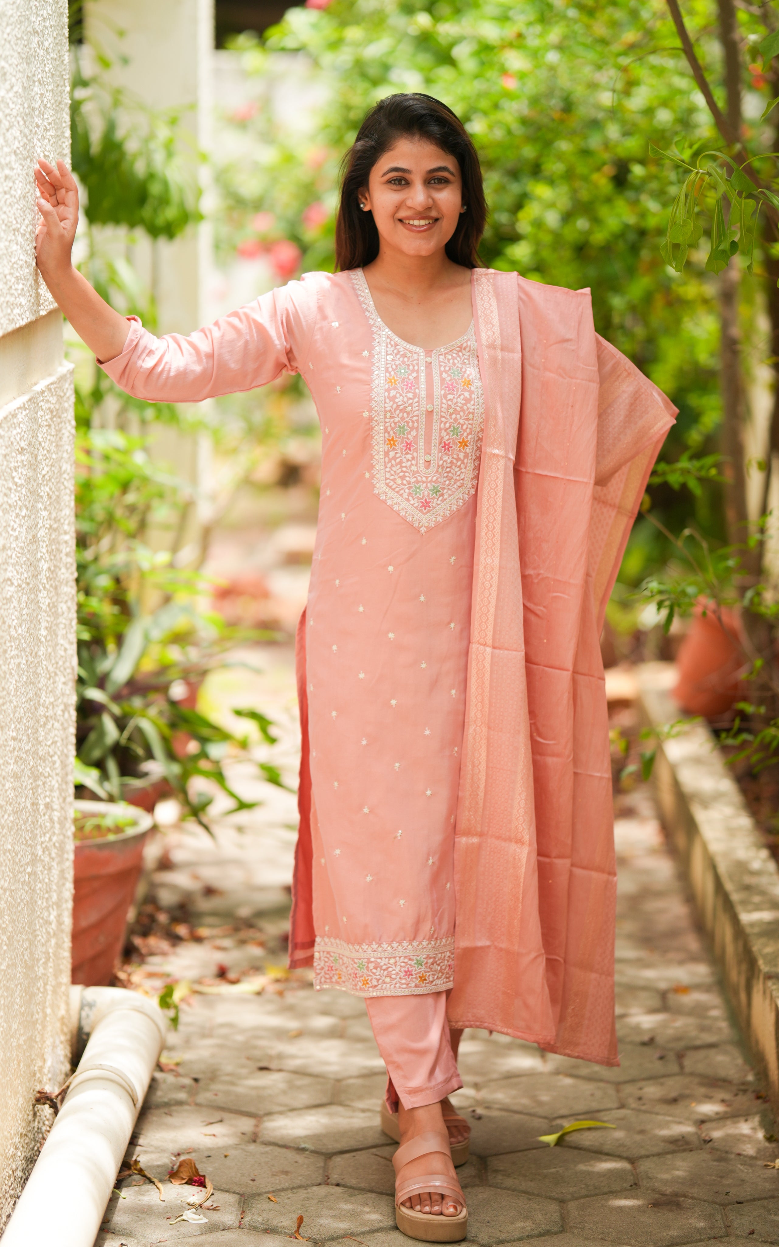 sequence embroidred straight cut kurti wih pant and dupatta