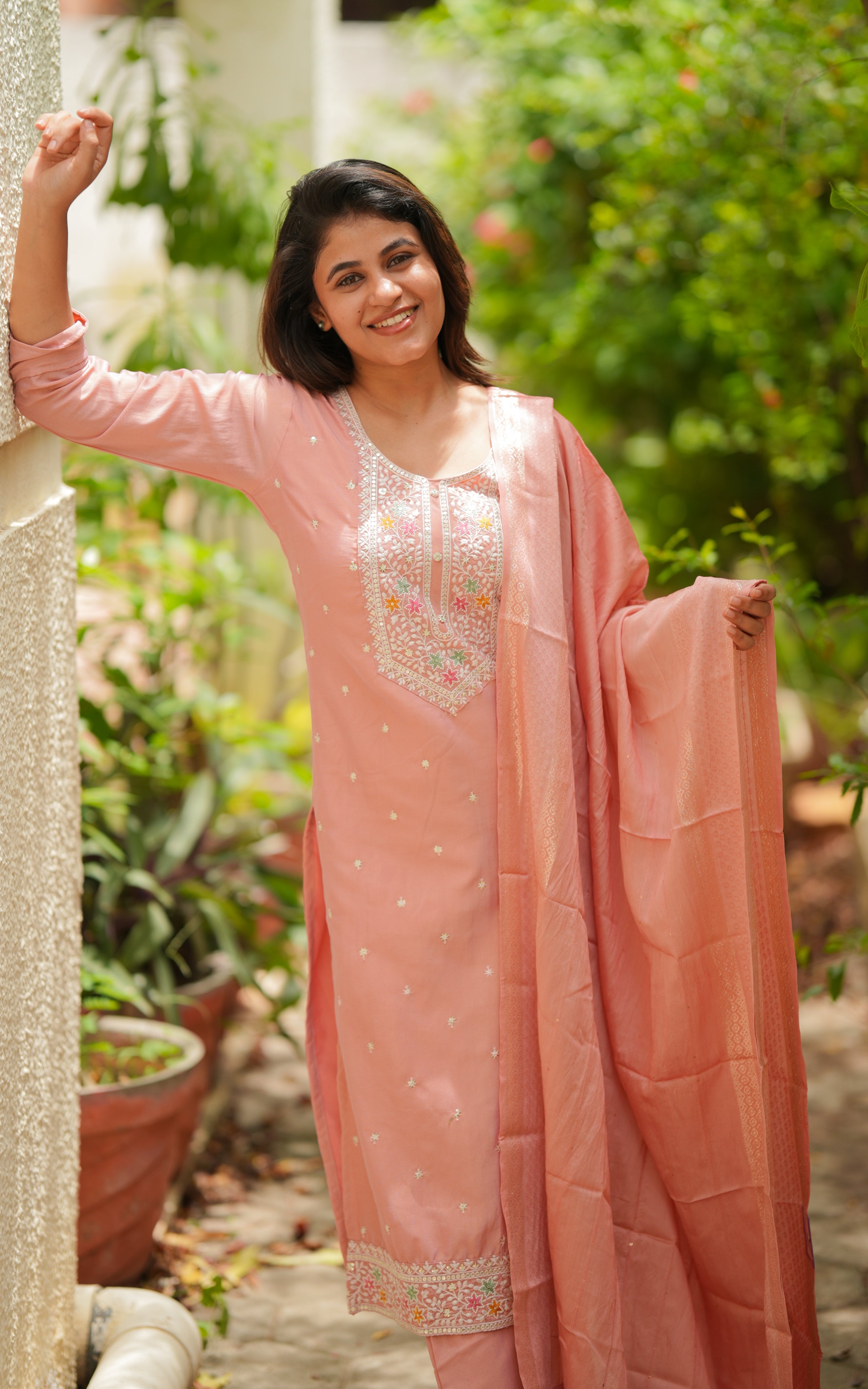 peach color kurti set