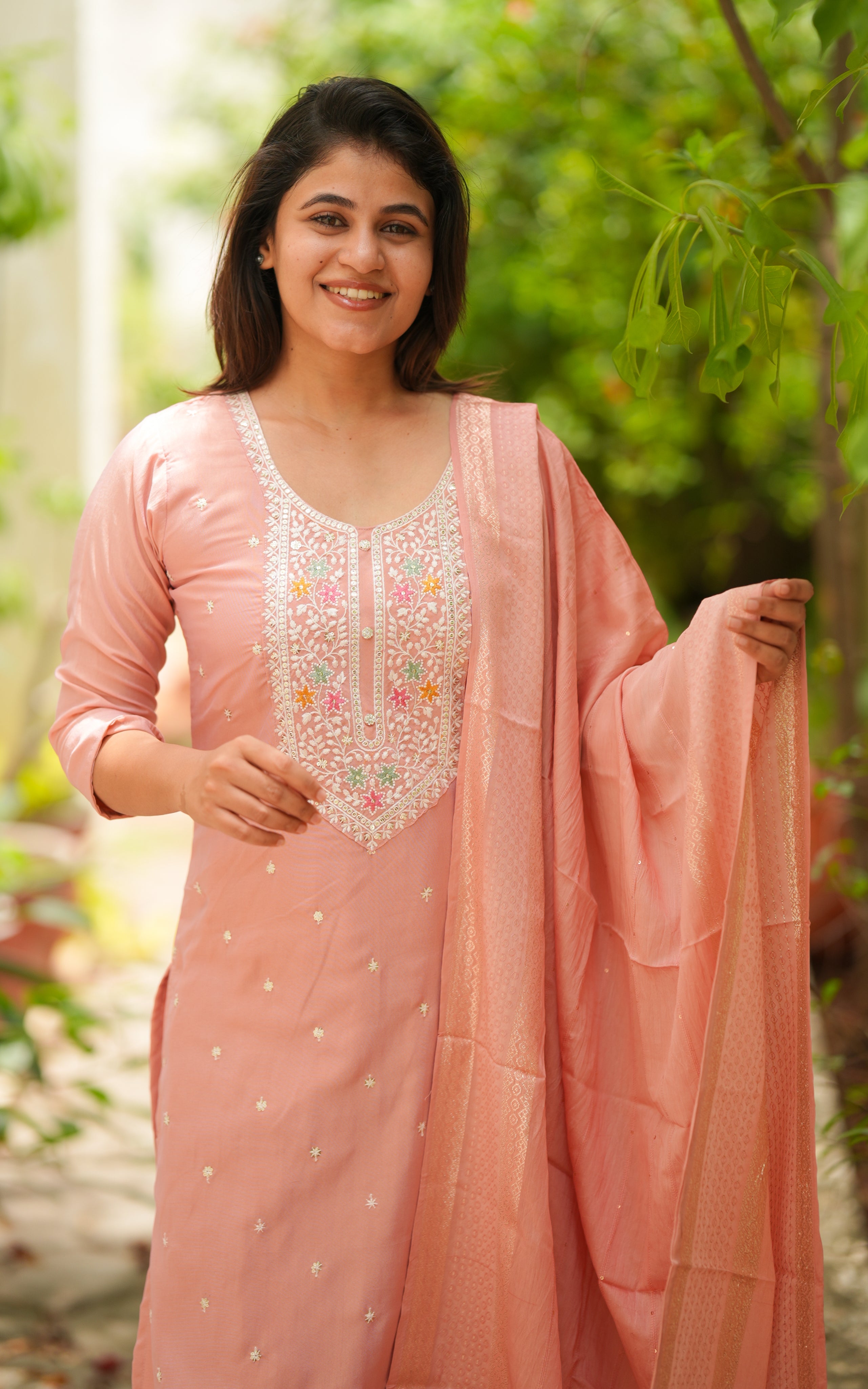 instore kurti Meroshini Peach (Kurti+Pant+Dupatta)