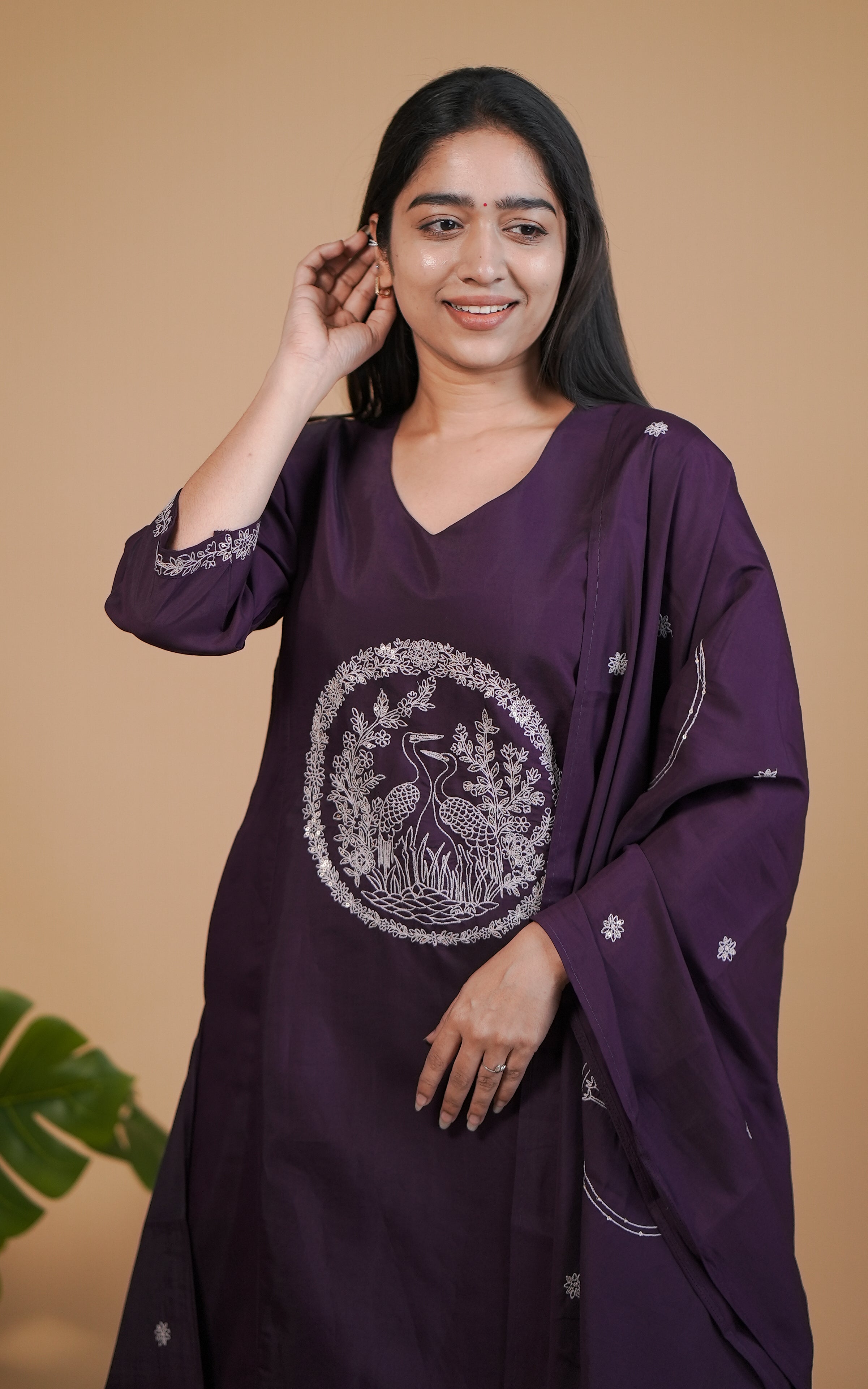 Instore – Purple Hansika Kurti with Dupatta for Women – Art Silk – Festive Ethnic Wear